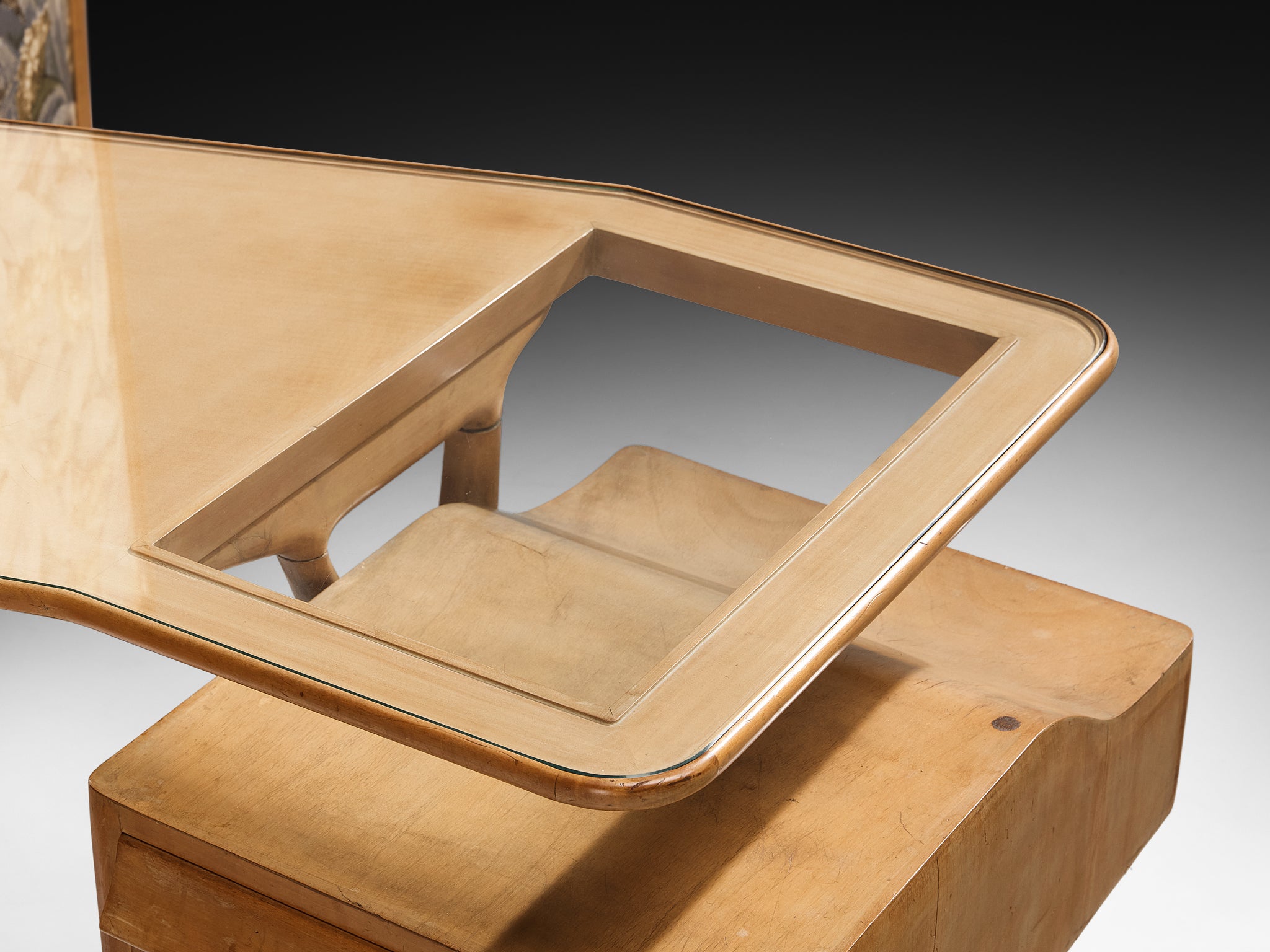 Unique Italian Large Wall Unit with Writing Desk in Maple and Birch