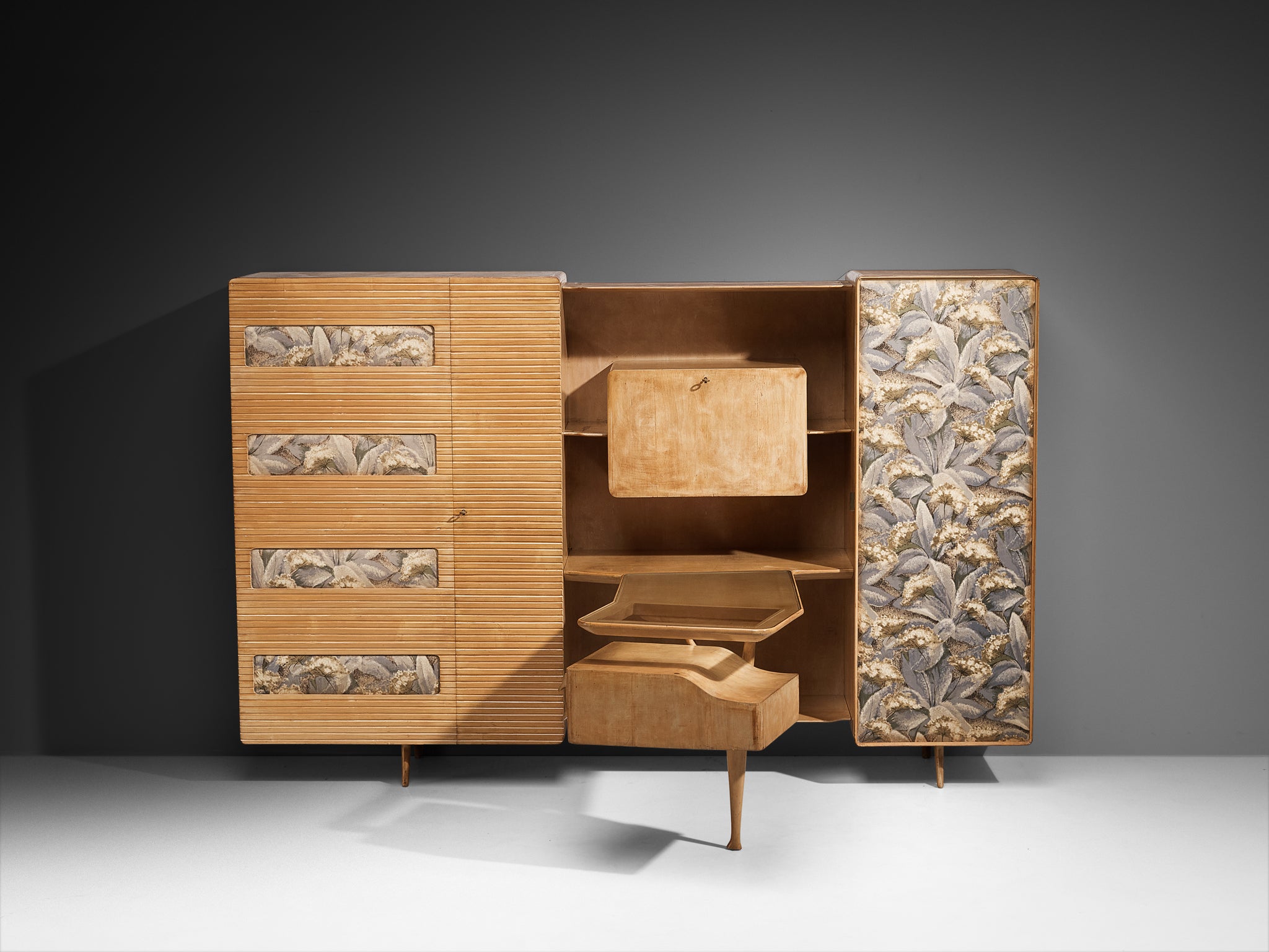 Unique Italian Large Wall Unit with Writing Desk in Maple and Birch Case pieces and storage cabinets Morentz