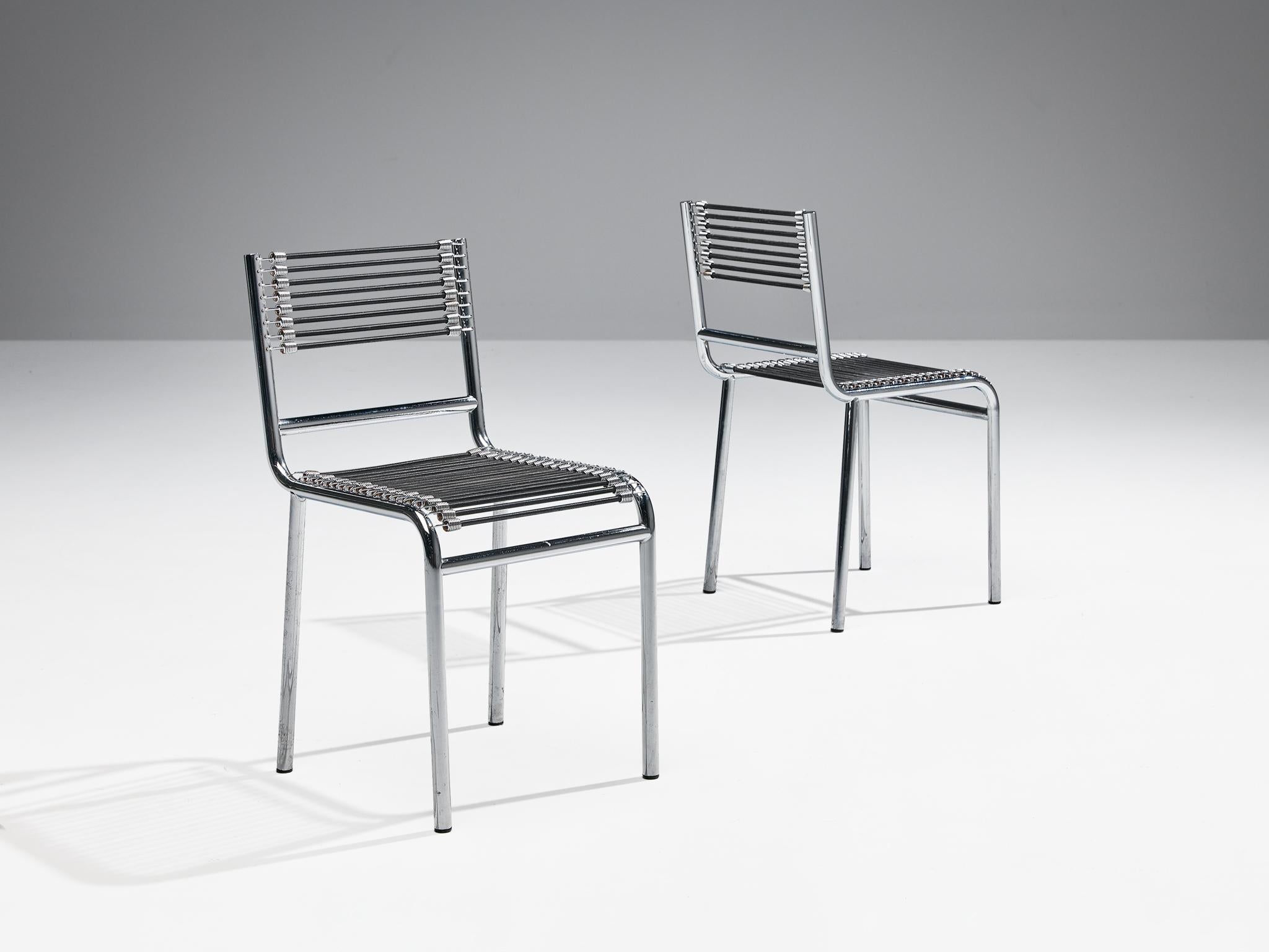 René Herbst Pair of 'Sandows' Dining Chairs in Steel and Cord seating Morentz