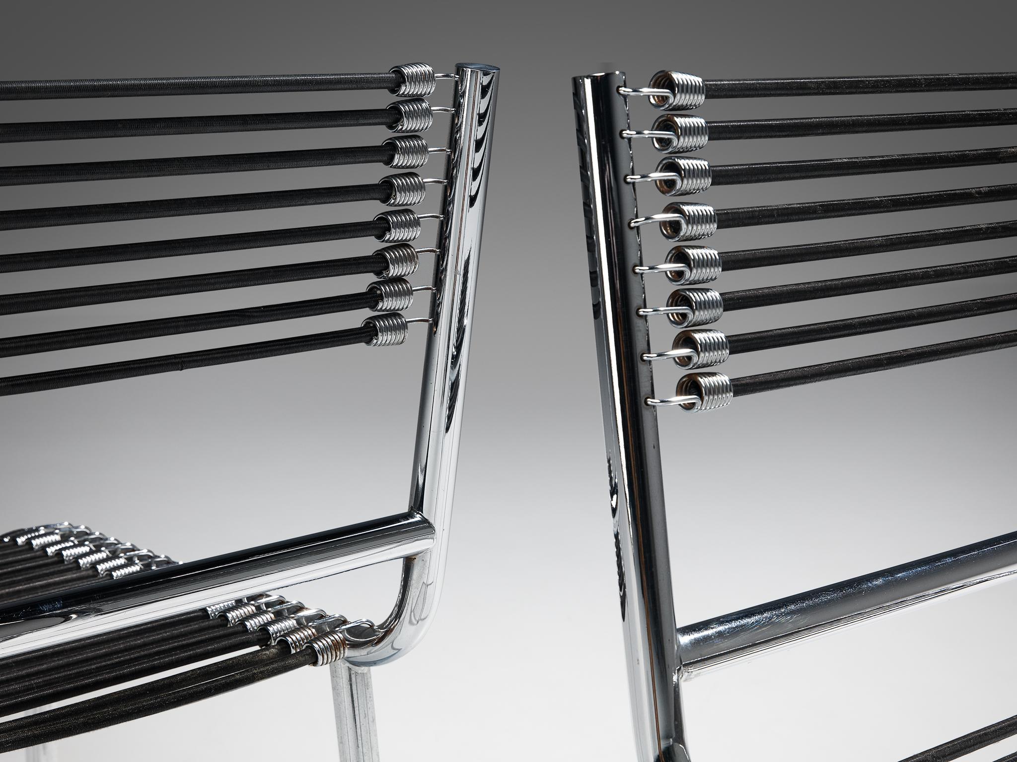 René Herbst Pair of 'Sandows' Dining Chairs in Steel and Cord seating Morentz