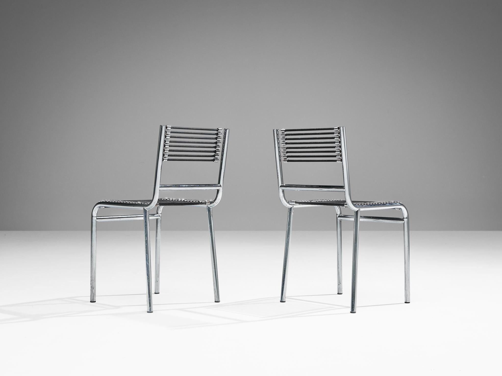 René Herbst Pair of 'Sandows' Dining Chairs in Steel and Cord seating Morentz
