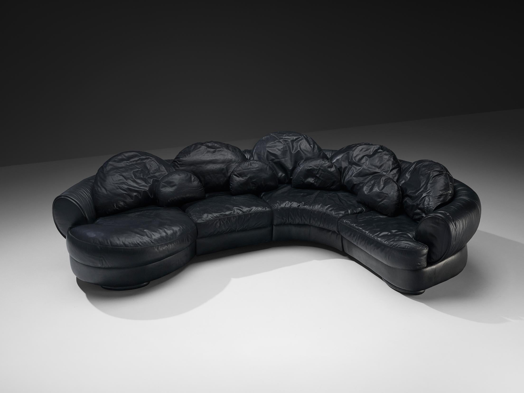 Organically Shaped Post-Modern Sectional Sofa in Black Leather seating Morentz