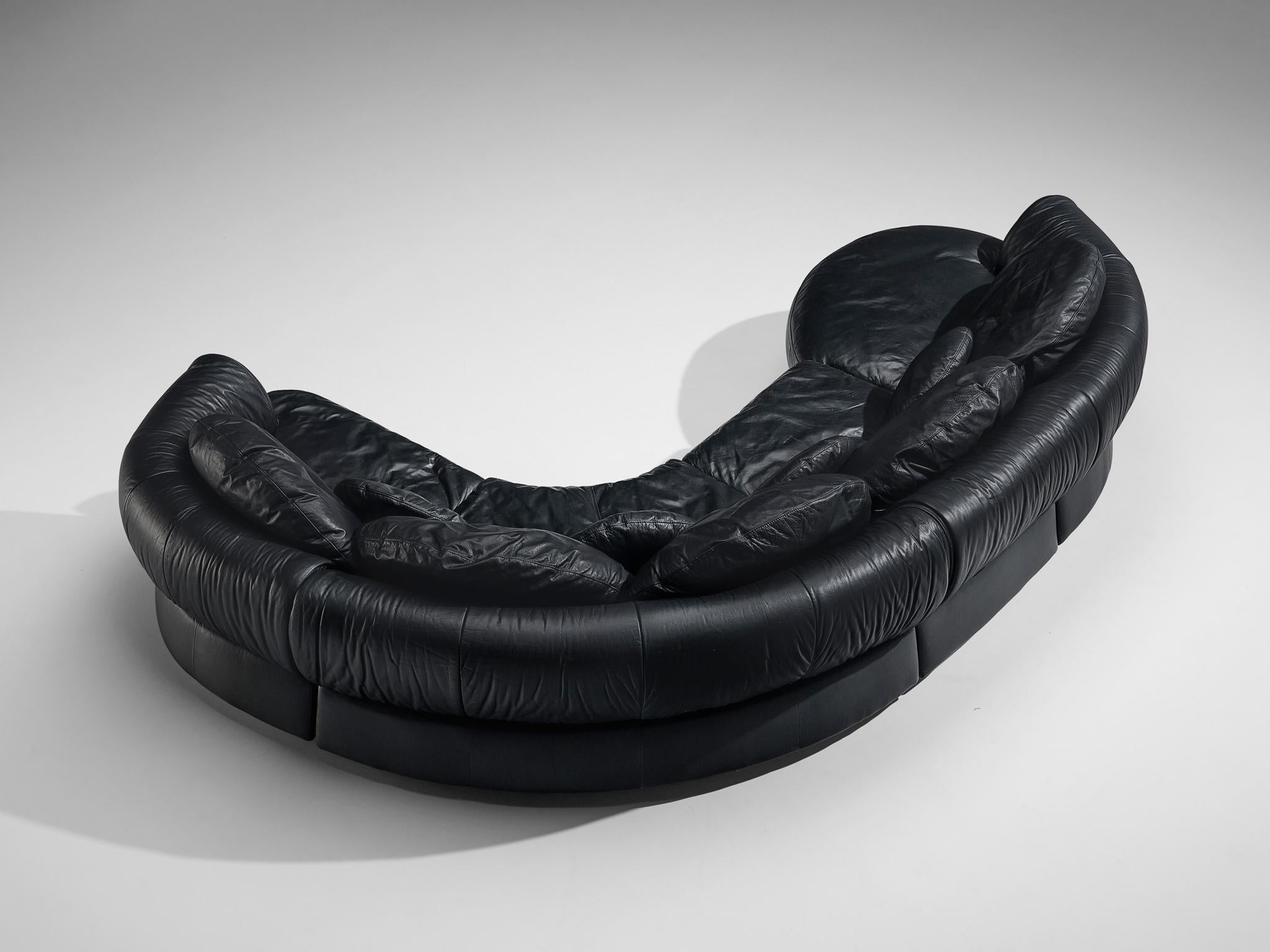 Organically Shaped Post-Modern Sectional Sofa in Black Leather seating Morentz