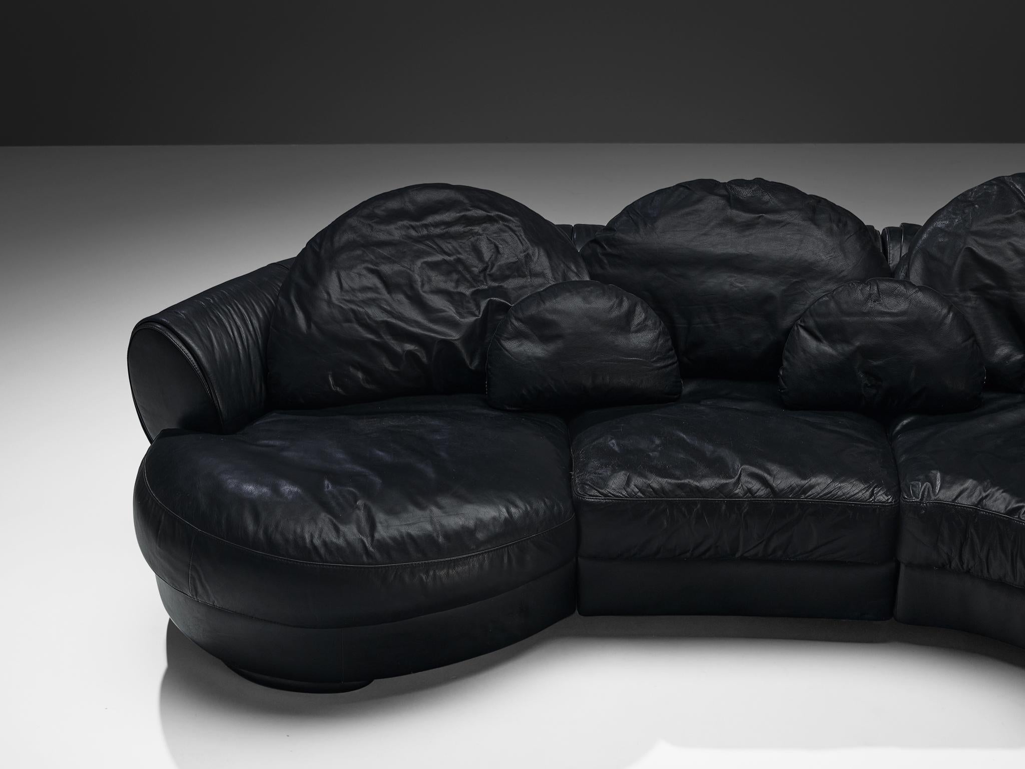 Organically Shaped Post-Modern Sectional Sofa in Black Leather seating Morentz
