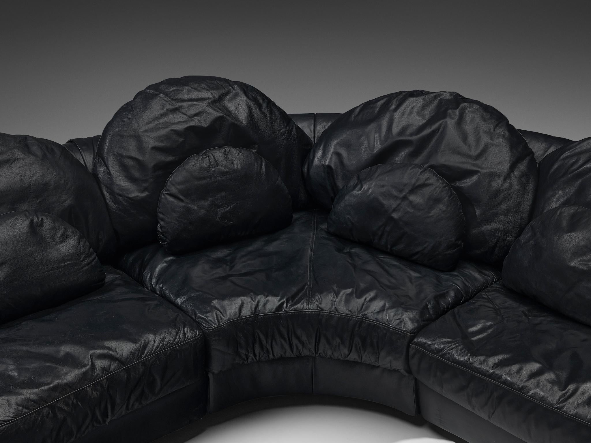 Organically Shaped Post-Modern Sectional Sofa in Black Leather seating Morentz