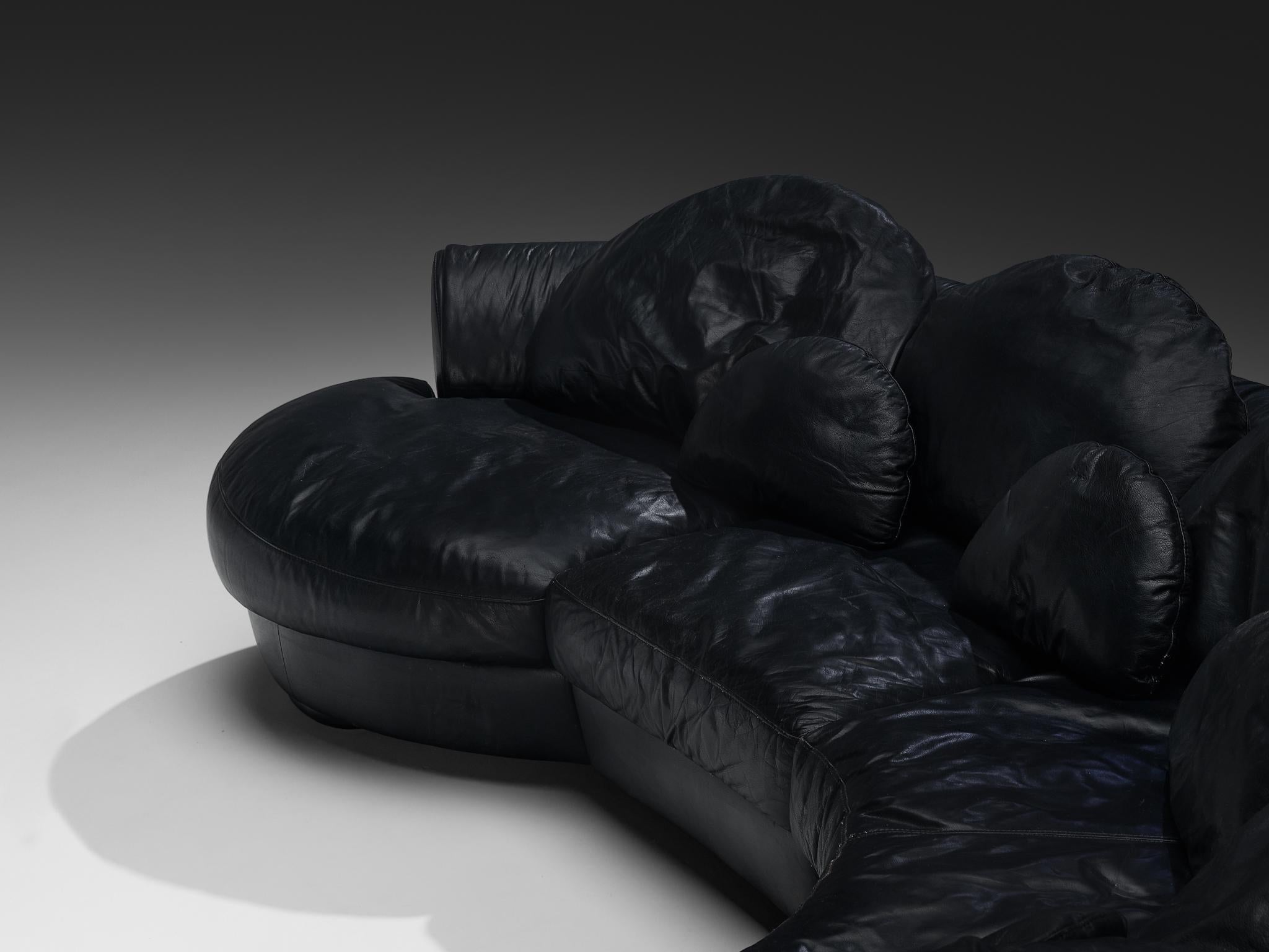 Organically Shaped Post-Modern Sectional Sofa in Black Leather seating Morentz