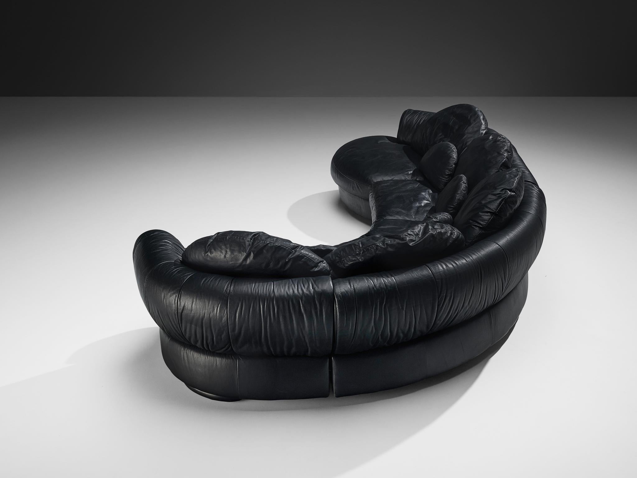 Organically Shaped Post-Modern Sectional Sofa in Black Leather seating Morentz