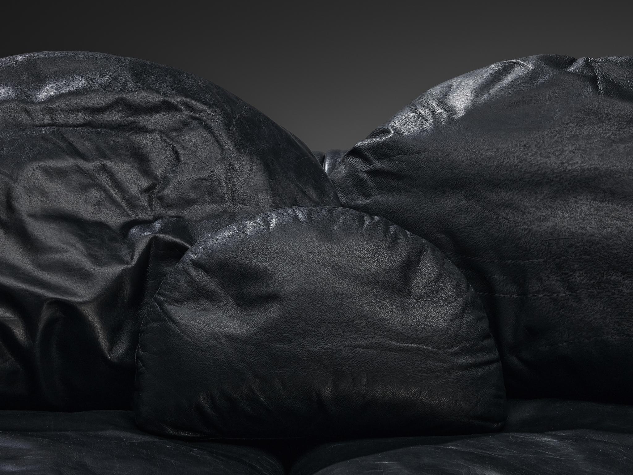 Organically Shaped Post-Modern Sectional Sofa in Black Leather seating Morentz