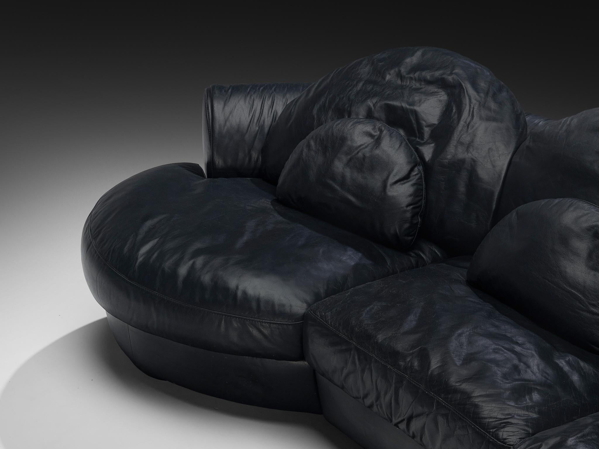 Organically Shaped Post-Modern Sectional Sofa in Black Leather seating Morentz