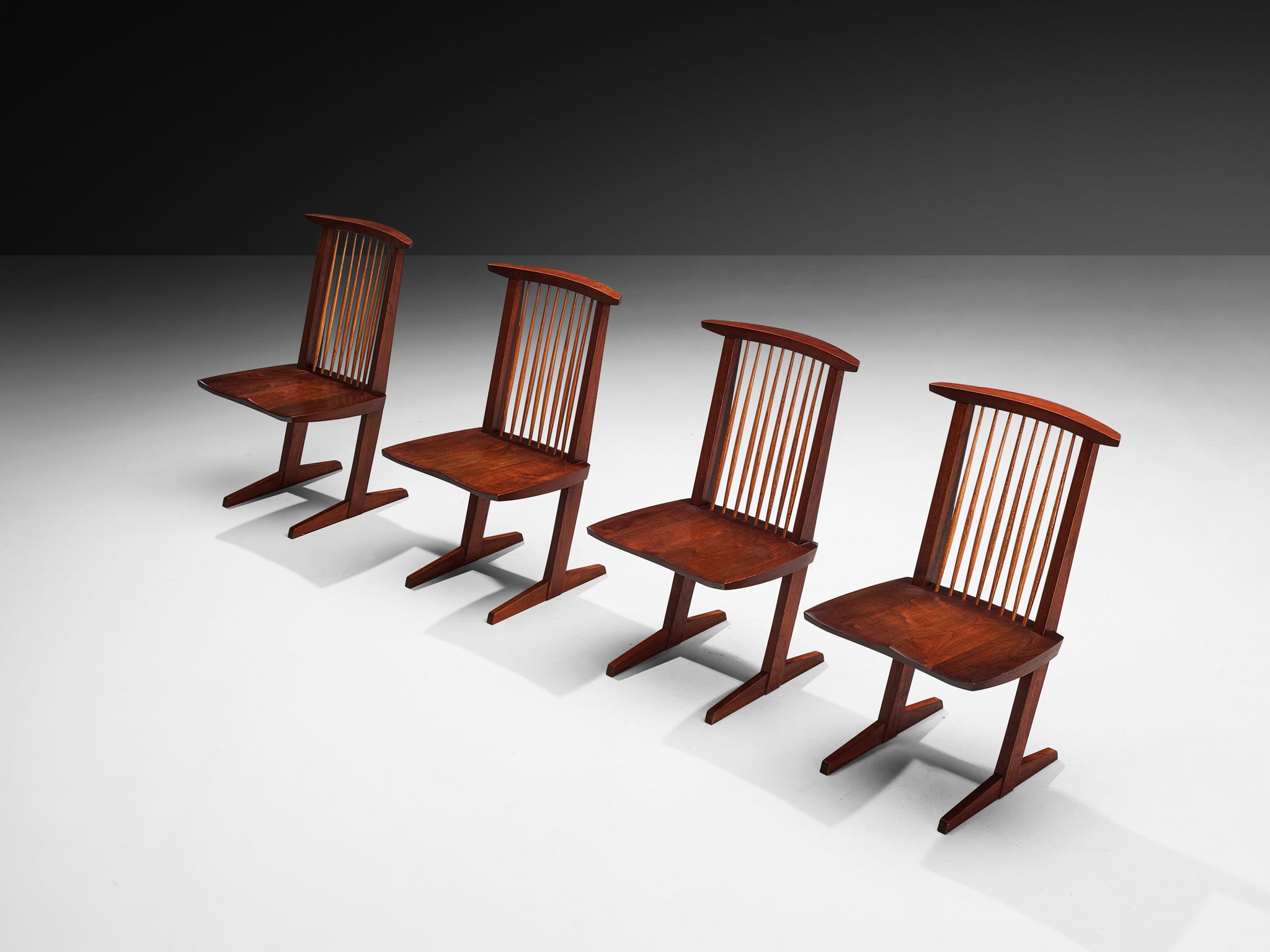 George Nakashima Set of Four 'Conoid' Chairs in Walnut Seating Morentz