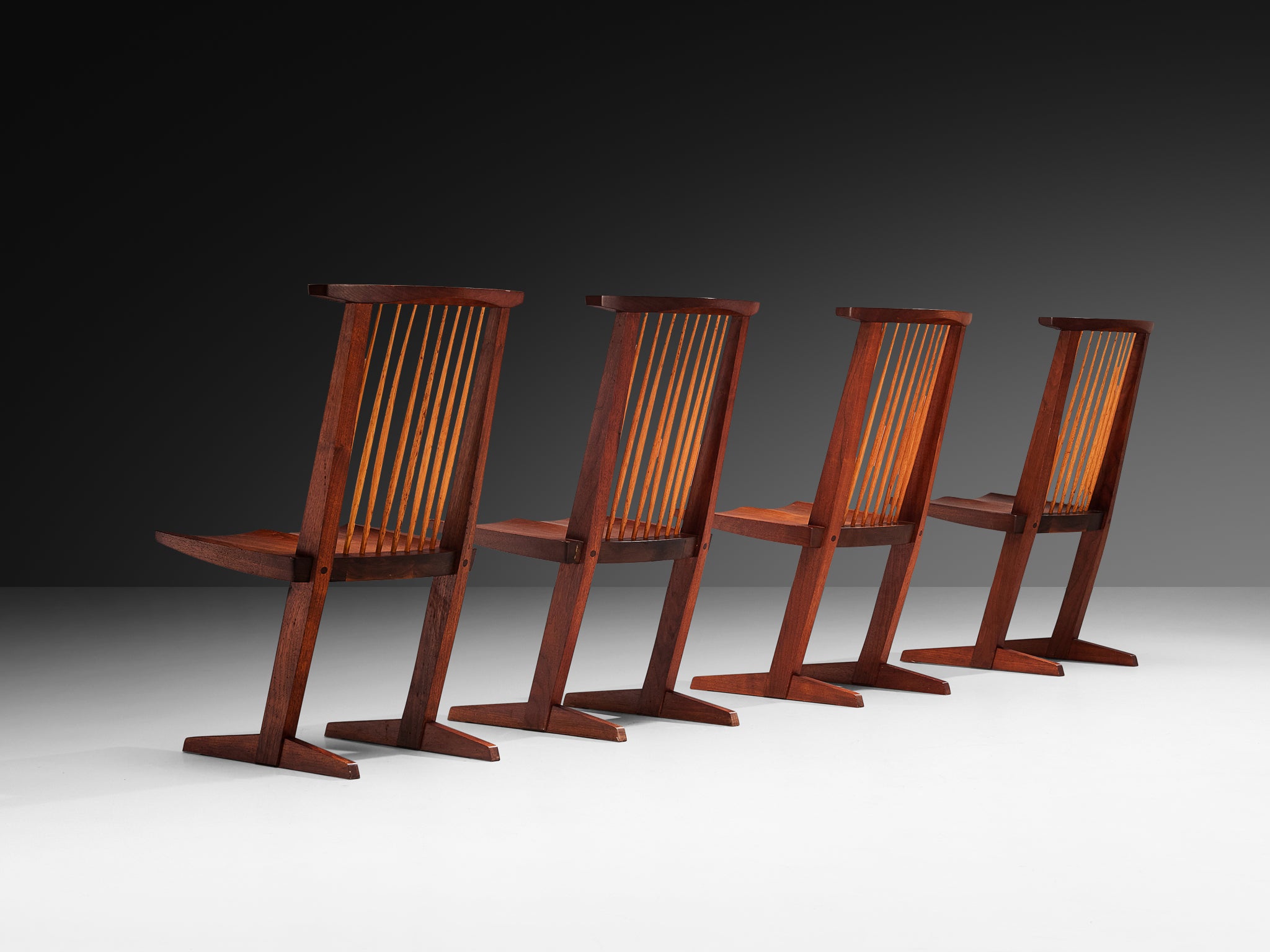George Nakashima Set of Four 'Conoid' Chairs in Walnut Seating Morentz