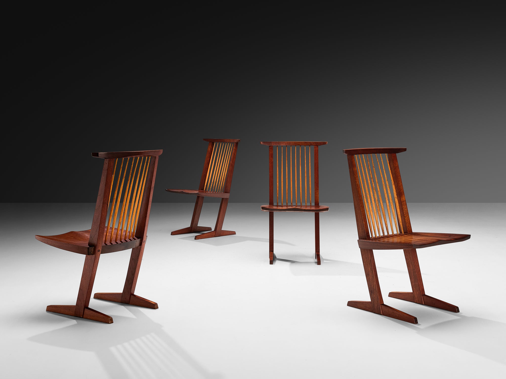George Nakashima Set of Four 'Conoid' Chairs in Walnut Seating Morentz