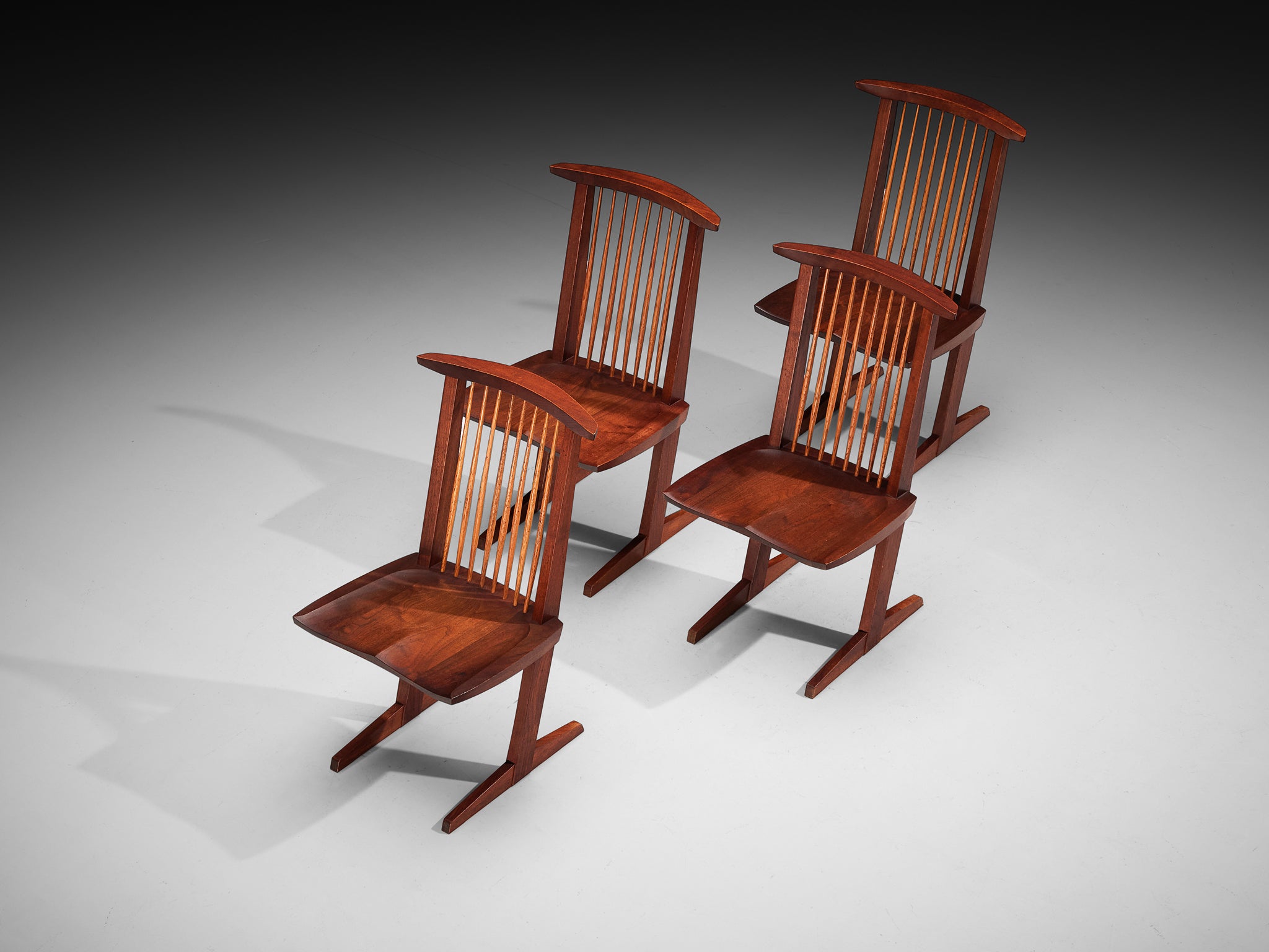 George Nakashima Set of Four 'Conoid' Chairs in Walnut Seating Morentz