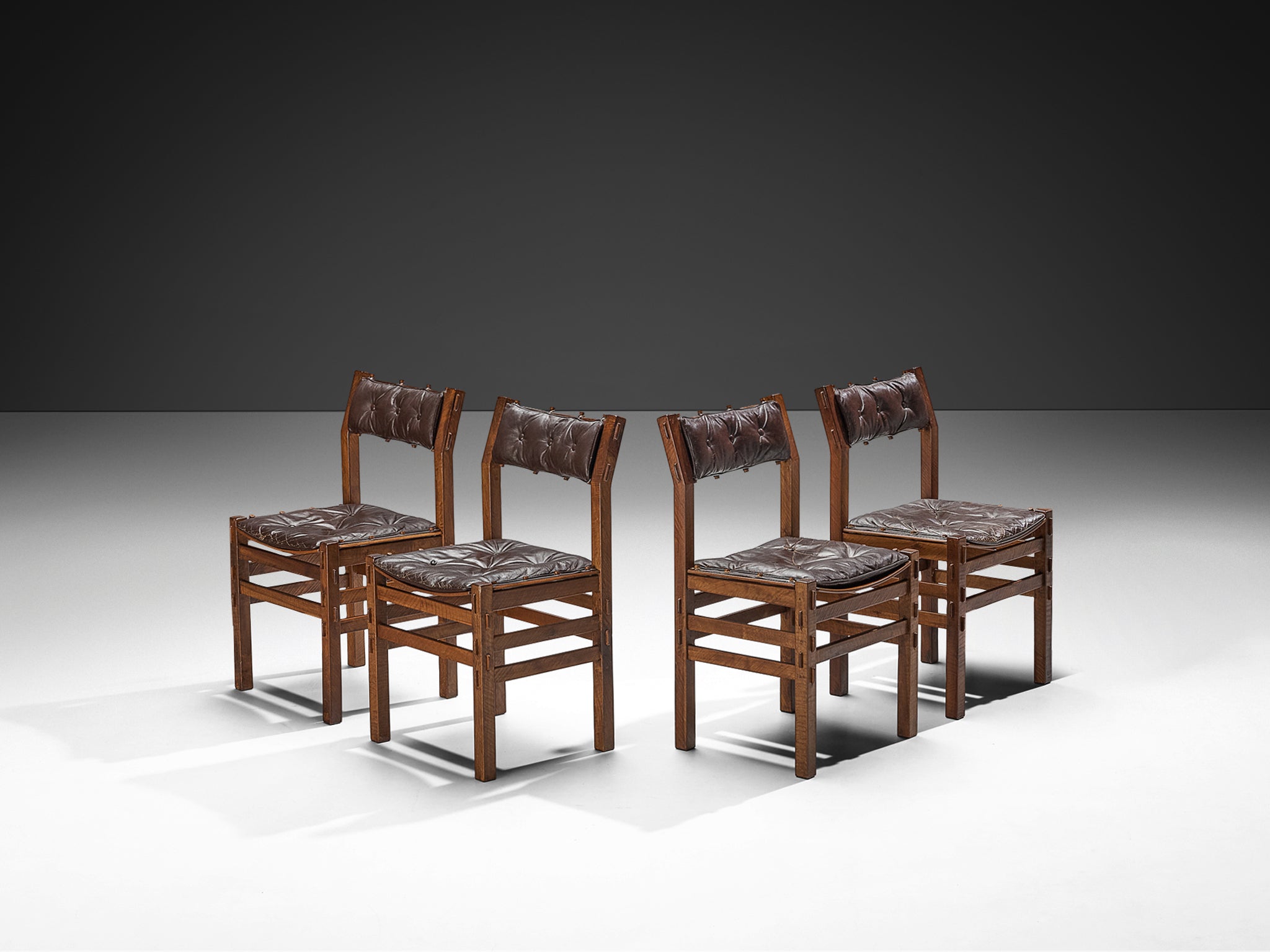 Giuseppe Rivadossi for Officina Rivadossi Set of Four Dining Chairs in Walnut Seating Morentz