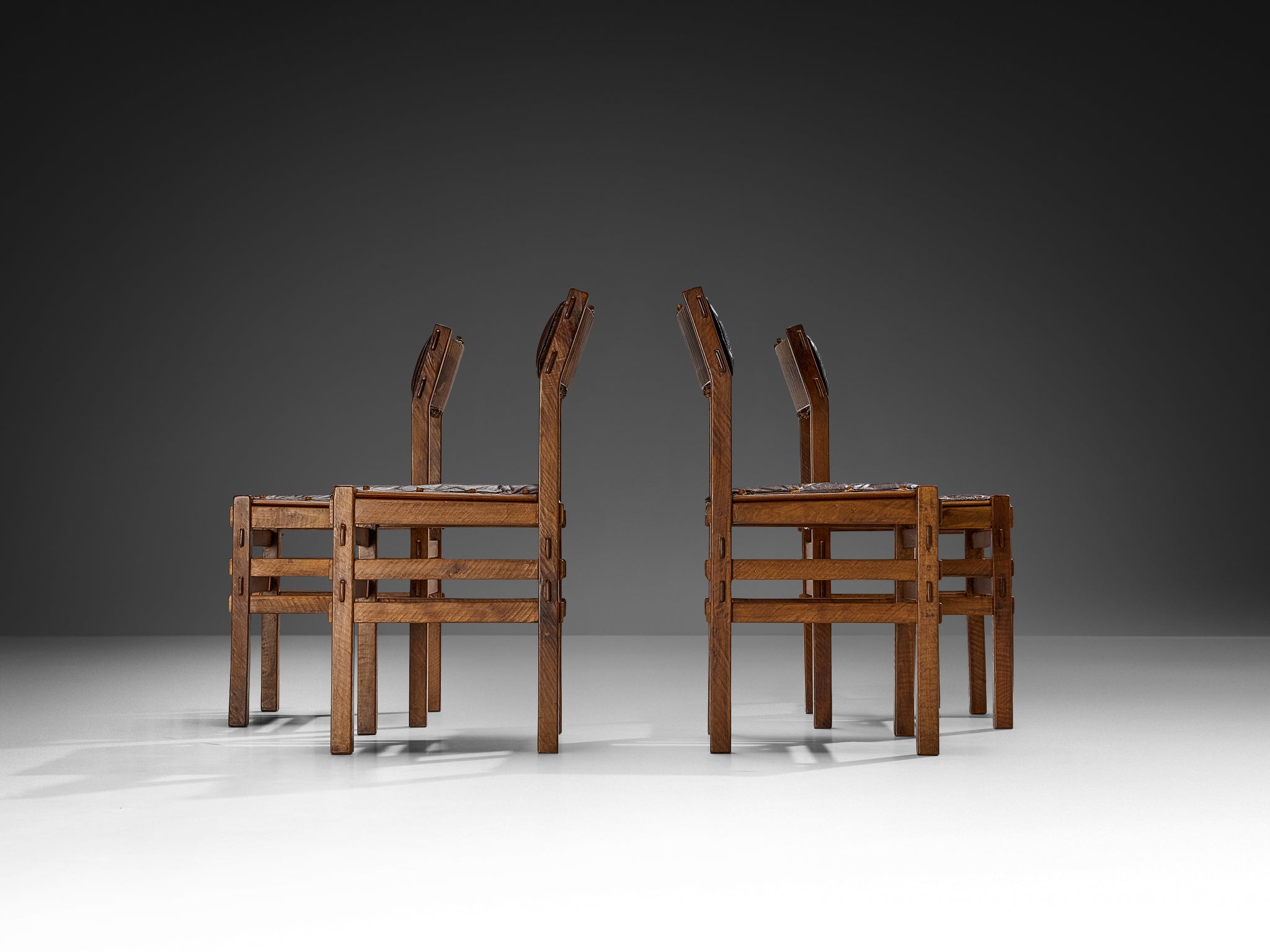 Giuseppe Rivadossi for Officina Rivadossi Set of Four Dining Chairs in Walnut Seating Morentz