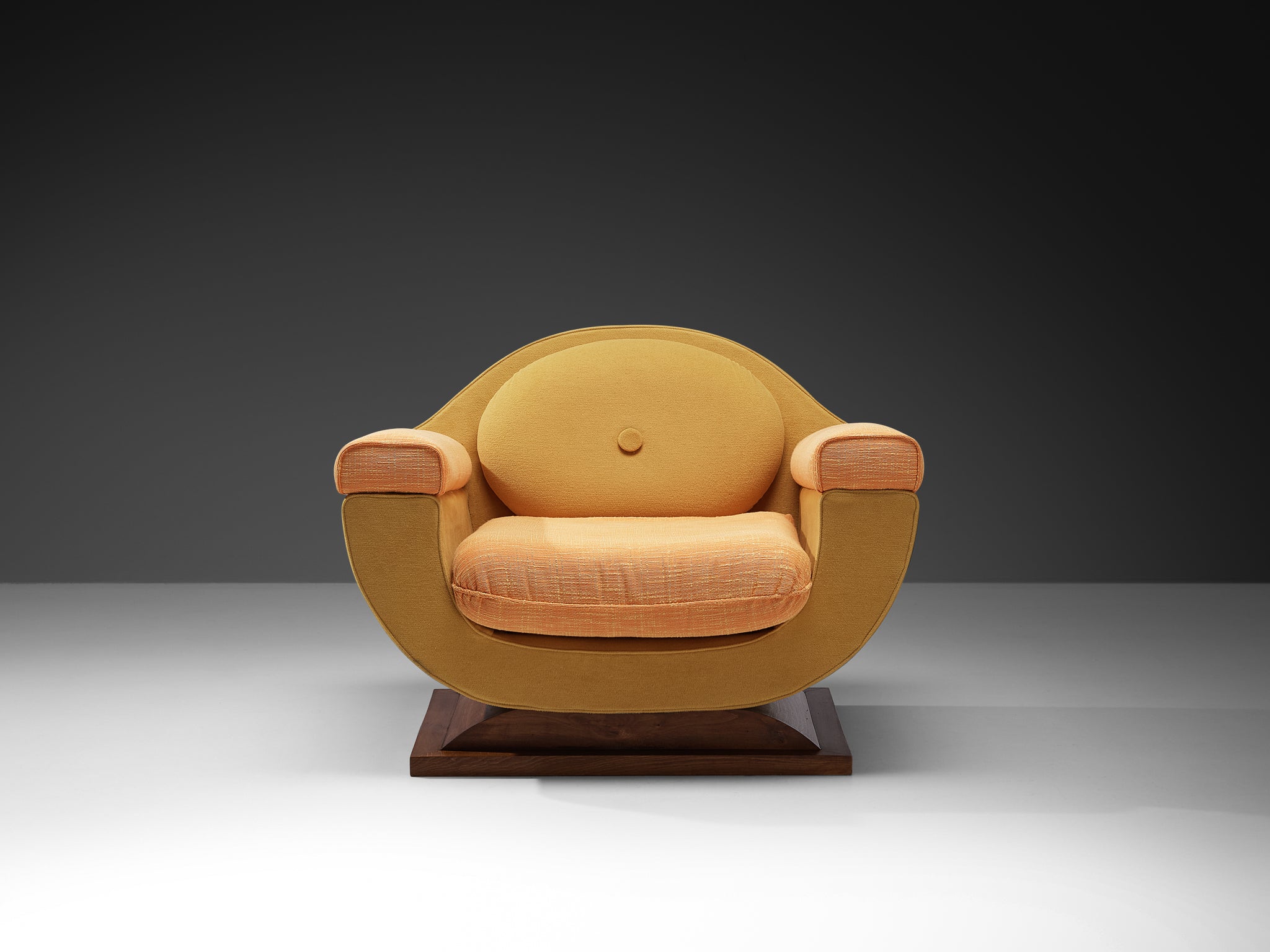 Italian Art Deco Pair of Lounge Chairs in Orange Yellow Upholstery Seating Morentz