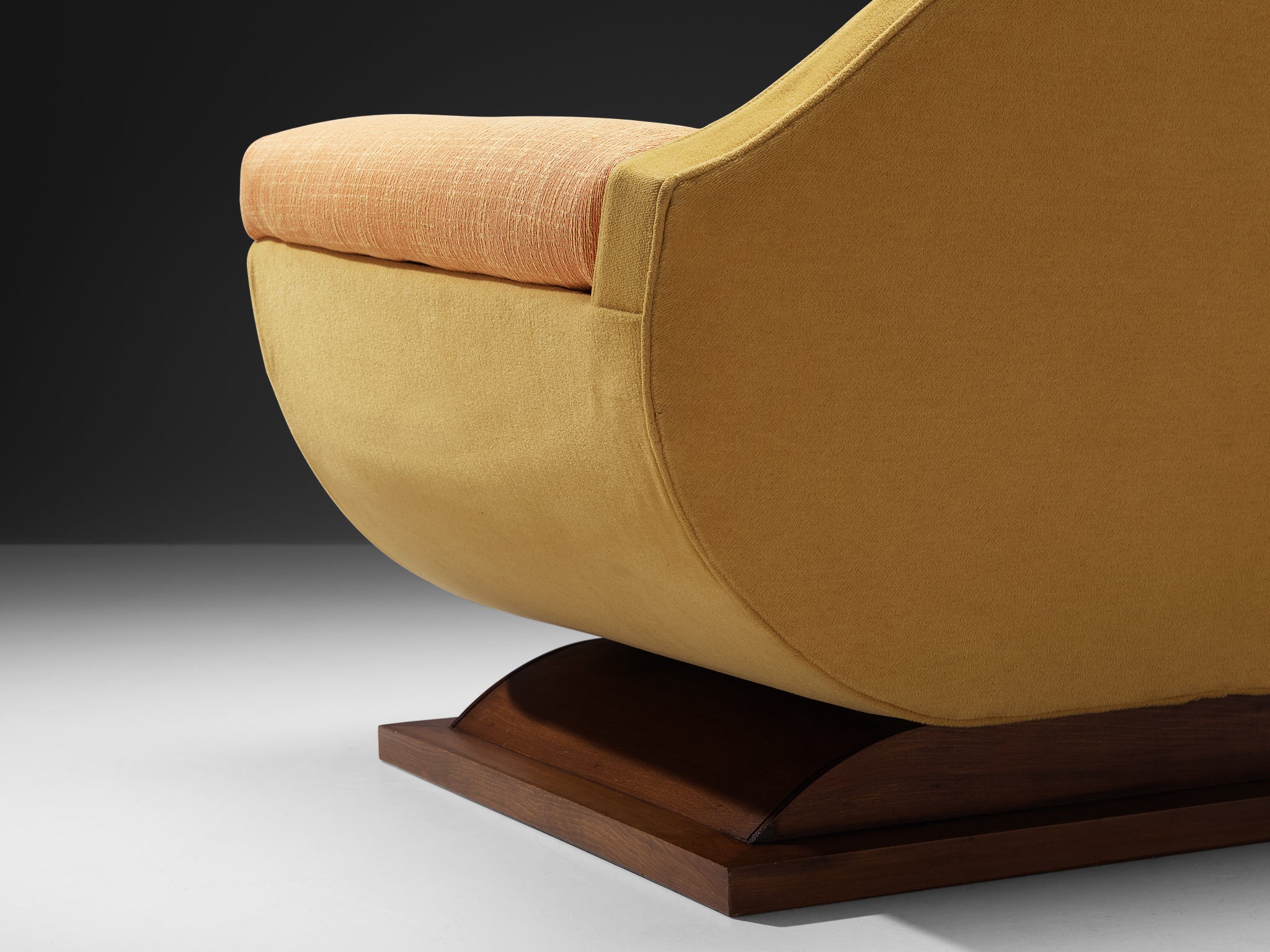 Italian Art Deco Pair of Lounge Chairs in Orange Yellow Upholstery Seating Morentz