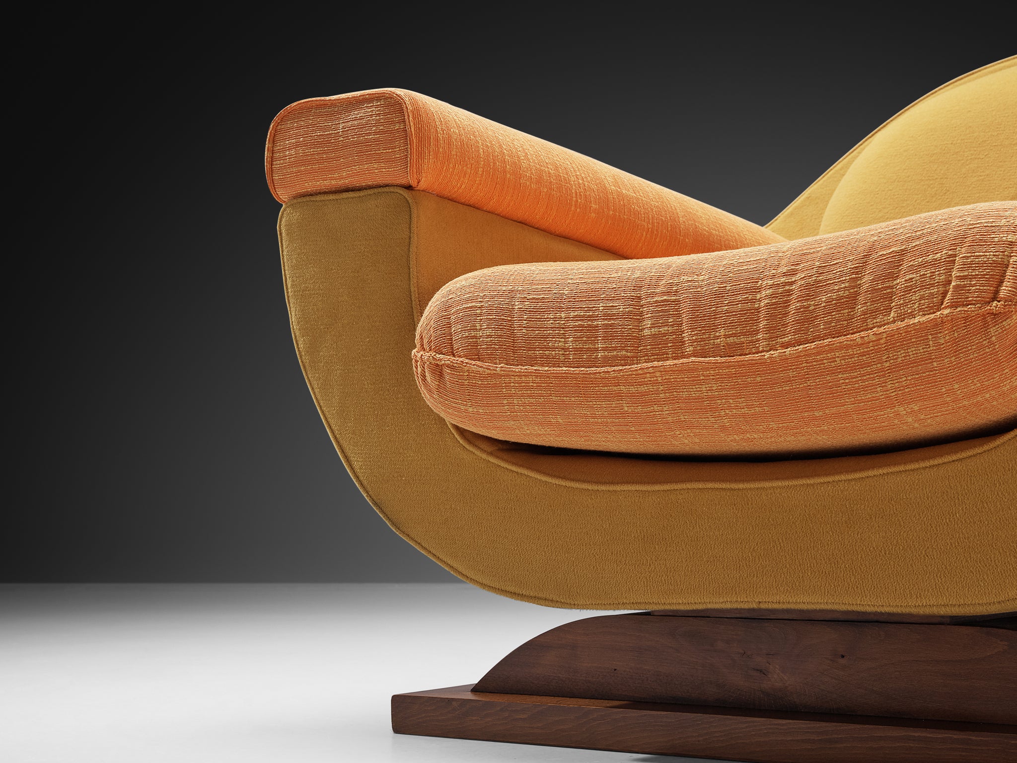 Italian Art Deco Pair of Lounge Chairs in Orange Yellow Upholstery Seating Morentz