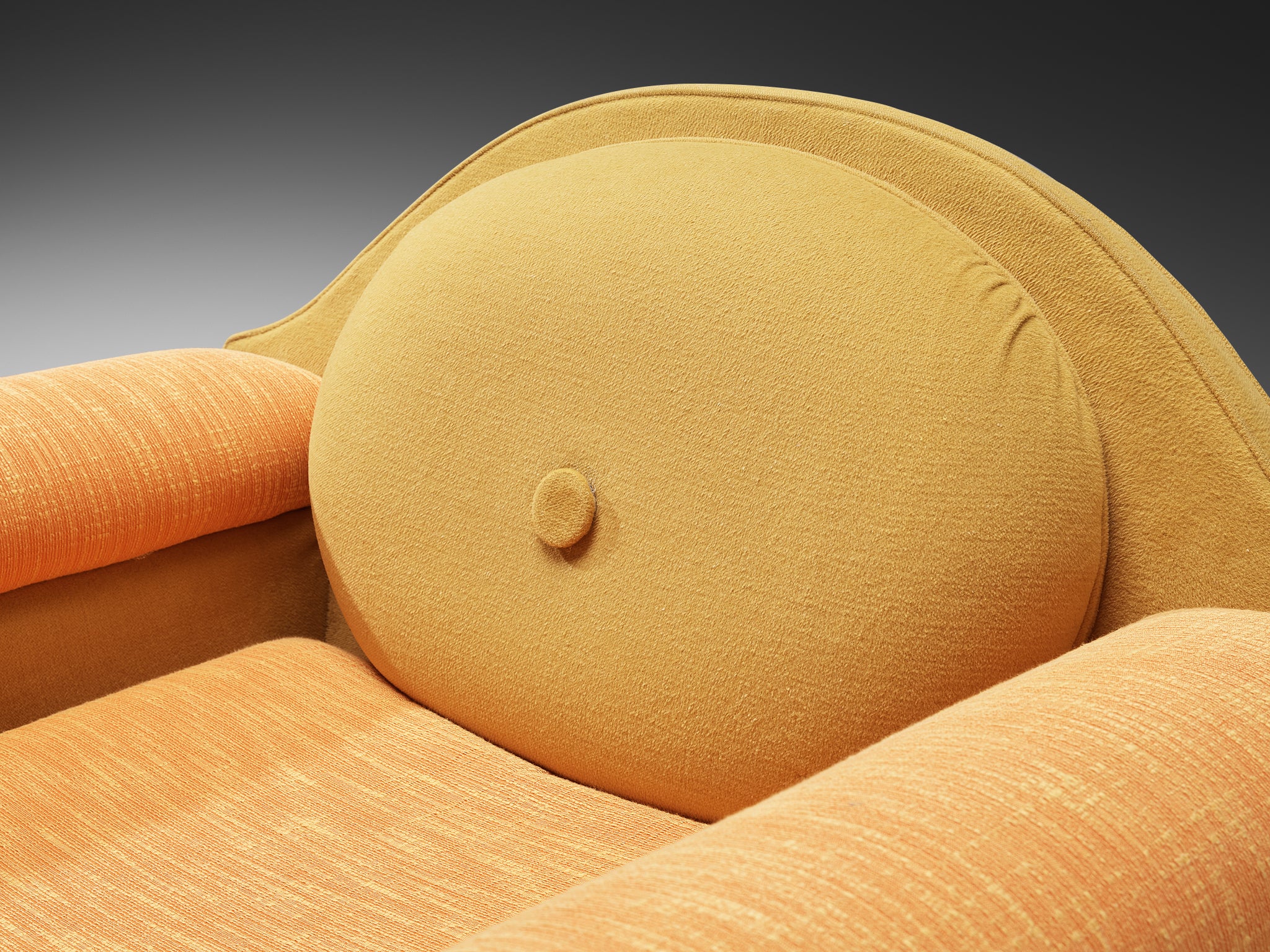 Italian Art Deco Pair of Lounge Chairs in Orange Yellow Upholstery Seating Morentz