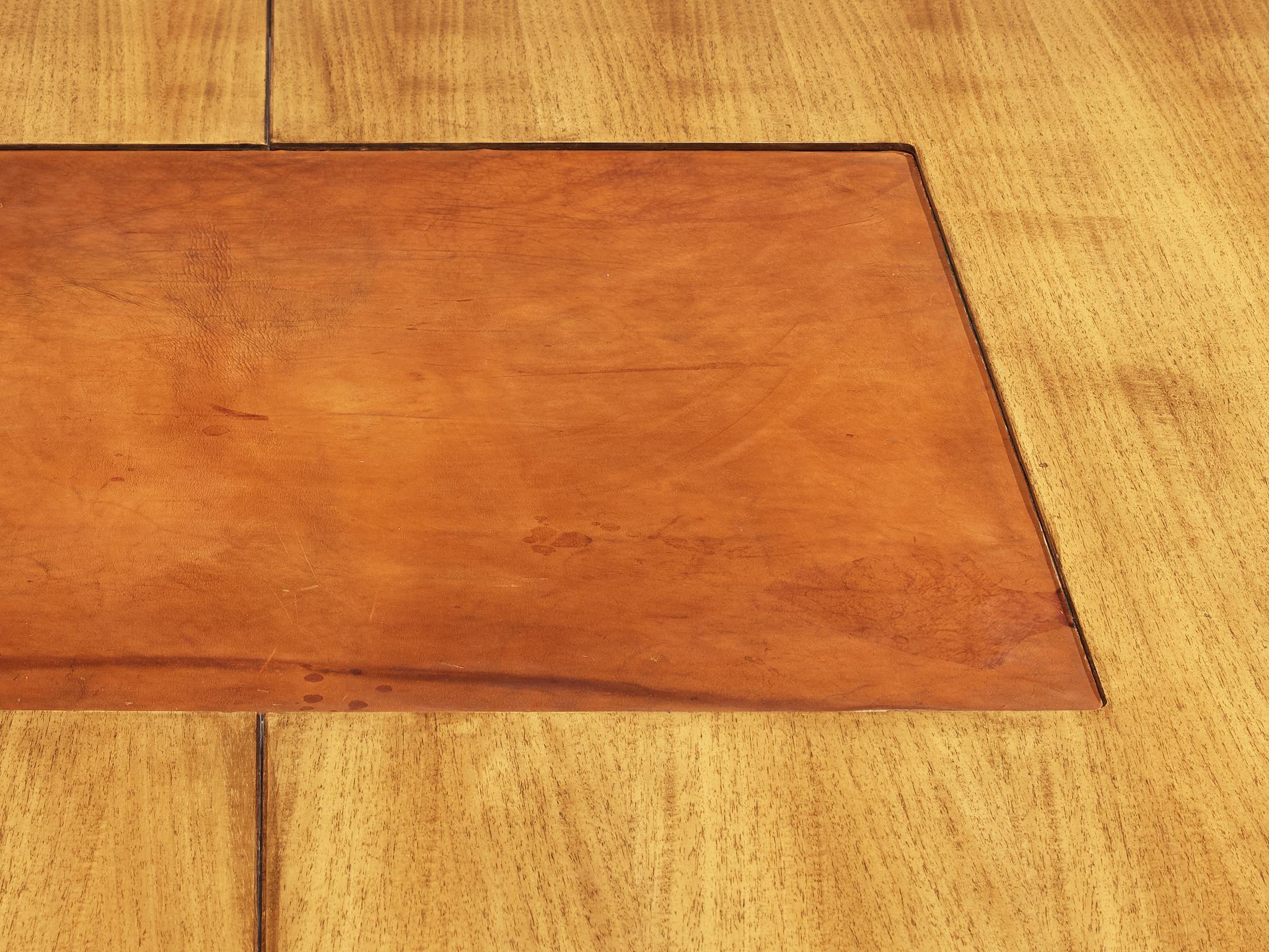 Large Italian Dining or Conference Table in Walnut and Cognac Leather tables Morentz