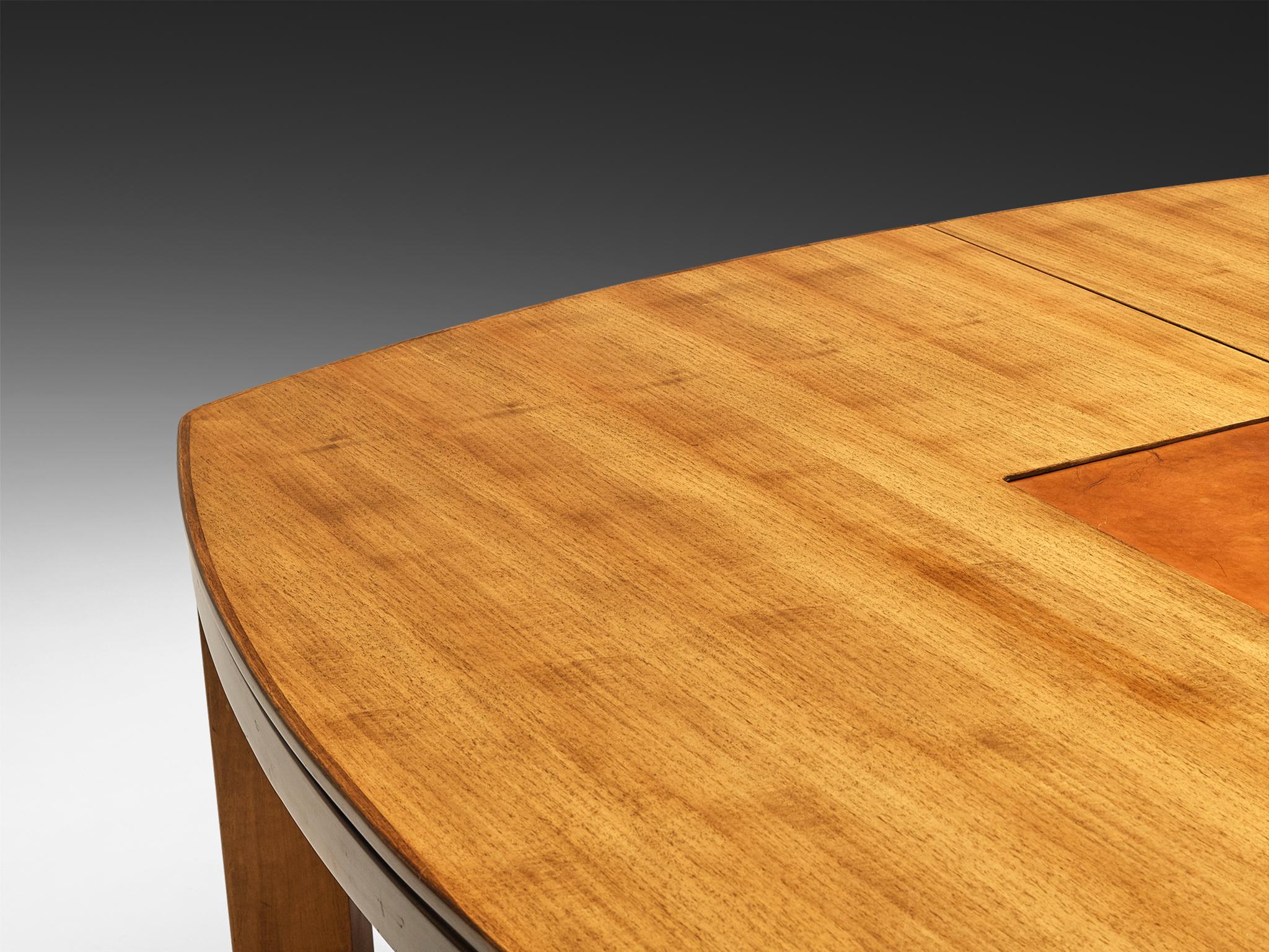 Large Italian Dining or Conference Table in Walnut and Cognac Leather tables Morentz