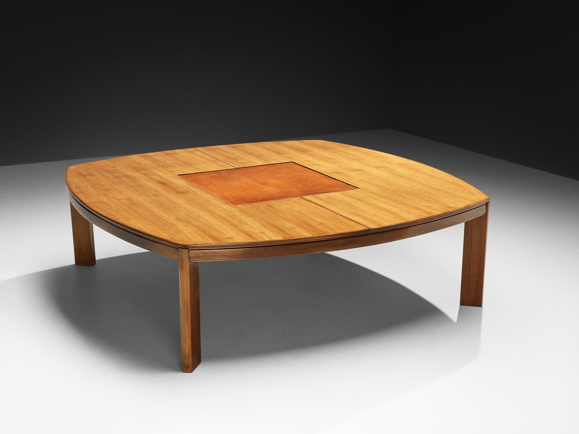 Large Italian Dining or Conference Table in Walnut and Cognac Leather tables Morentz