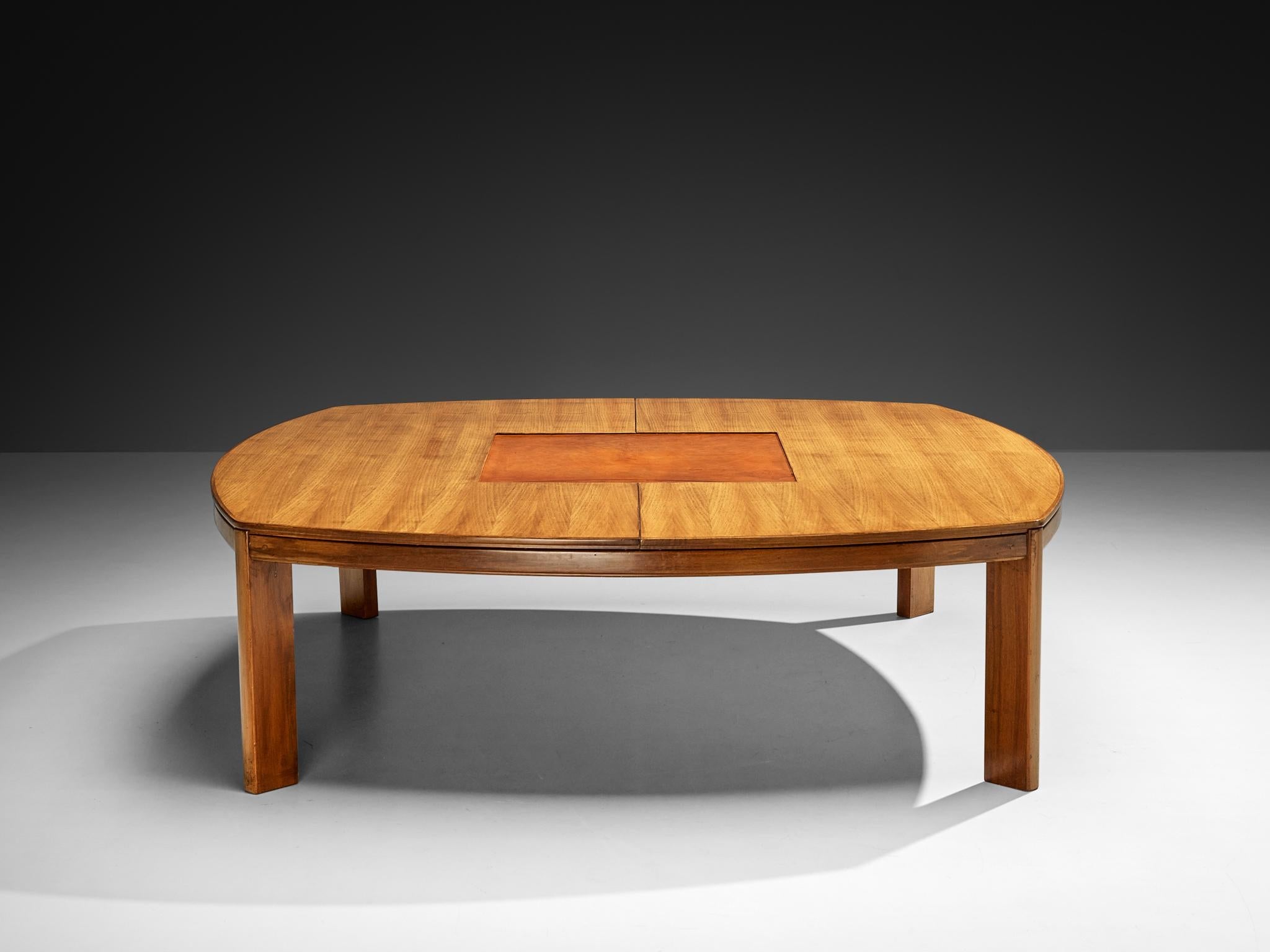 Large Italian Dining or Conference Table in Walnut and Cognac Leather tables Morentz