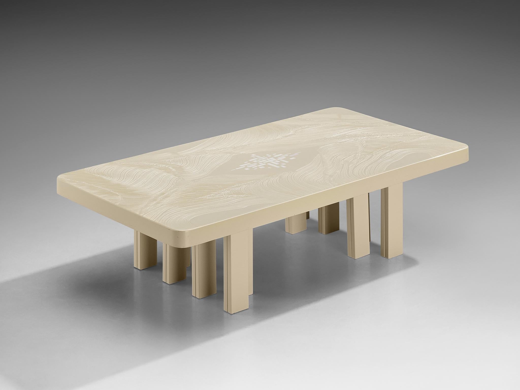 Jean Claude Dresse Rectangular Coffee Table in Off-White Resin tables Morentz