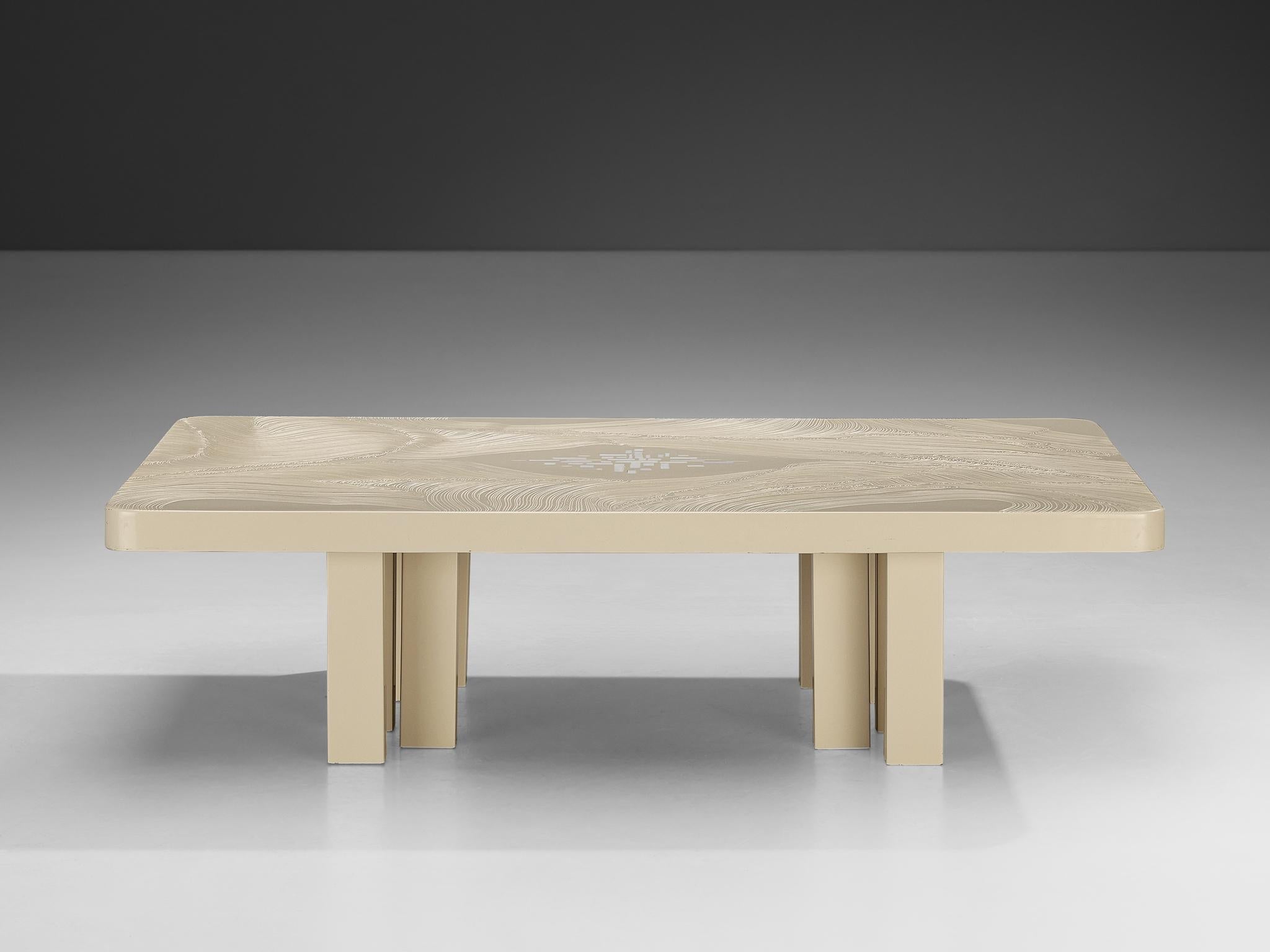 Jean Claude Dresse Rectangular Coffee Table in Off-White Resin tables Morentz