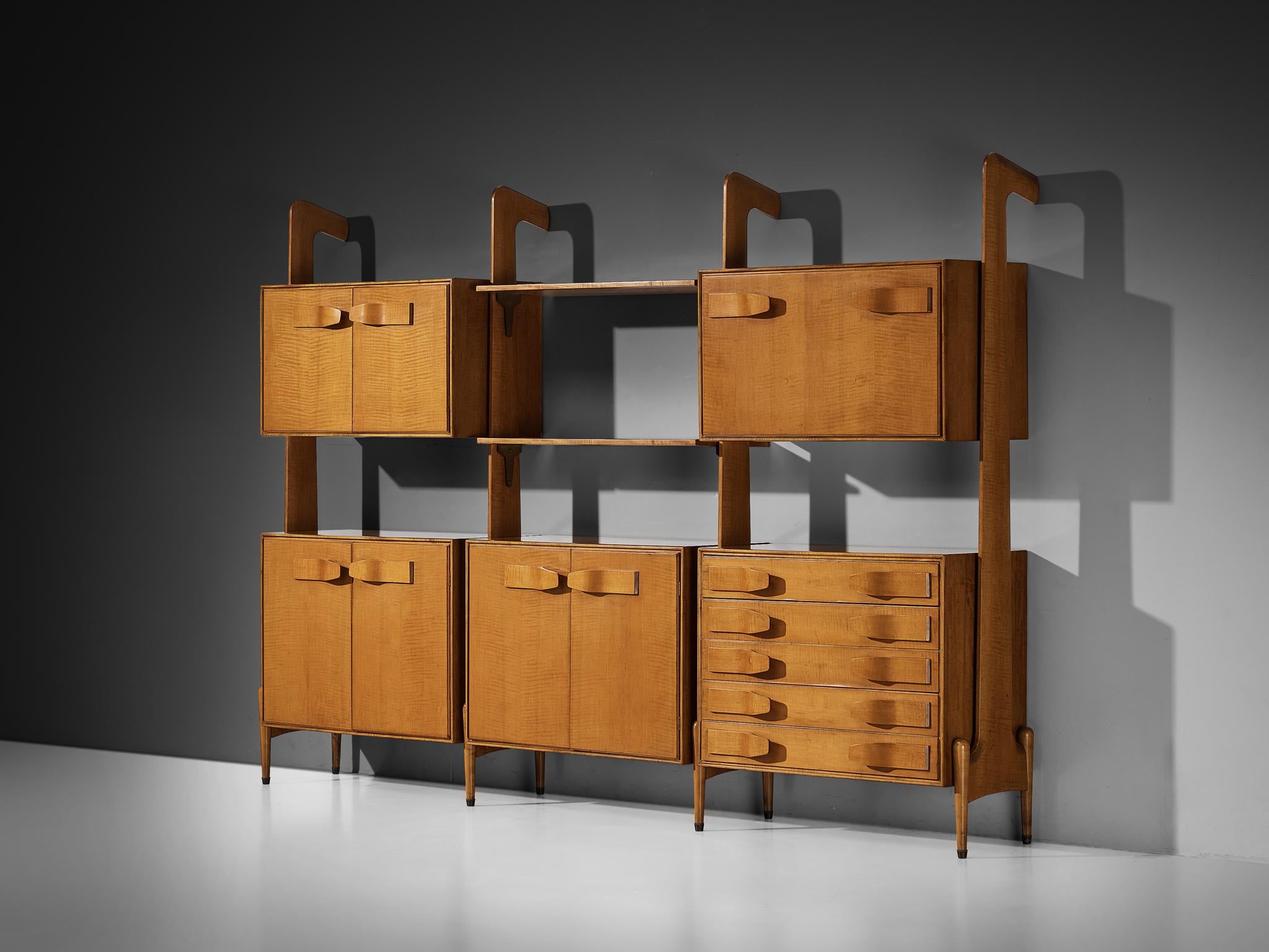 Mid-Century Modern Large Italian Bookcase in Cherry and Brass case pieces and storage cabinets Morentz