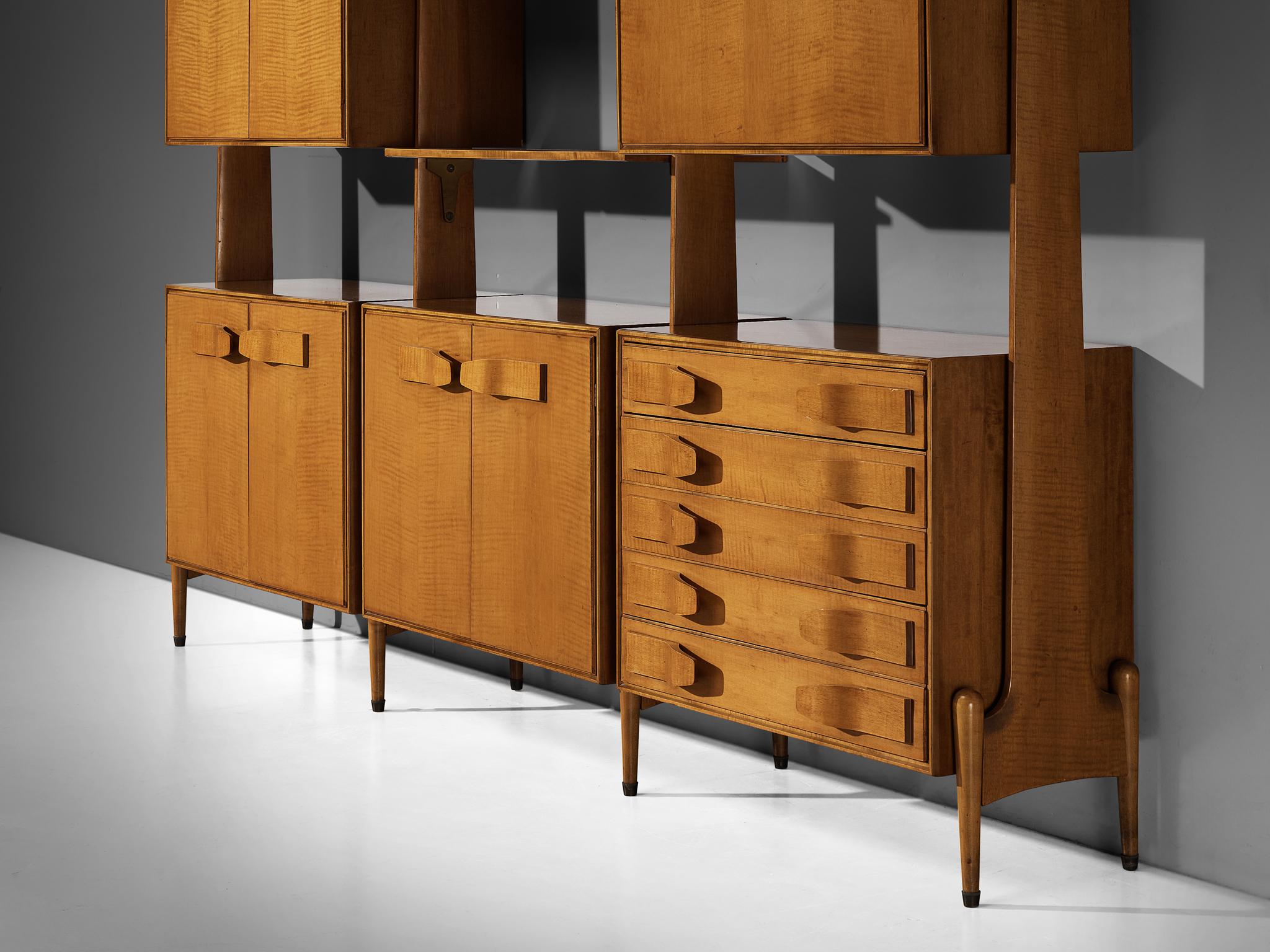 Mid-Century Modern Large Italian Bookcase in Cherry and Brass case pieces and storage cabinets Morentz