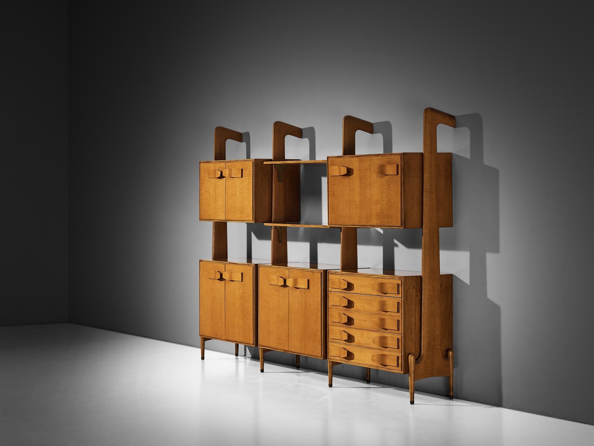 Mid-Century Modern Large Italian Bookcase in Cherry and Brass case pieces and storage cabinets Morentz