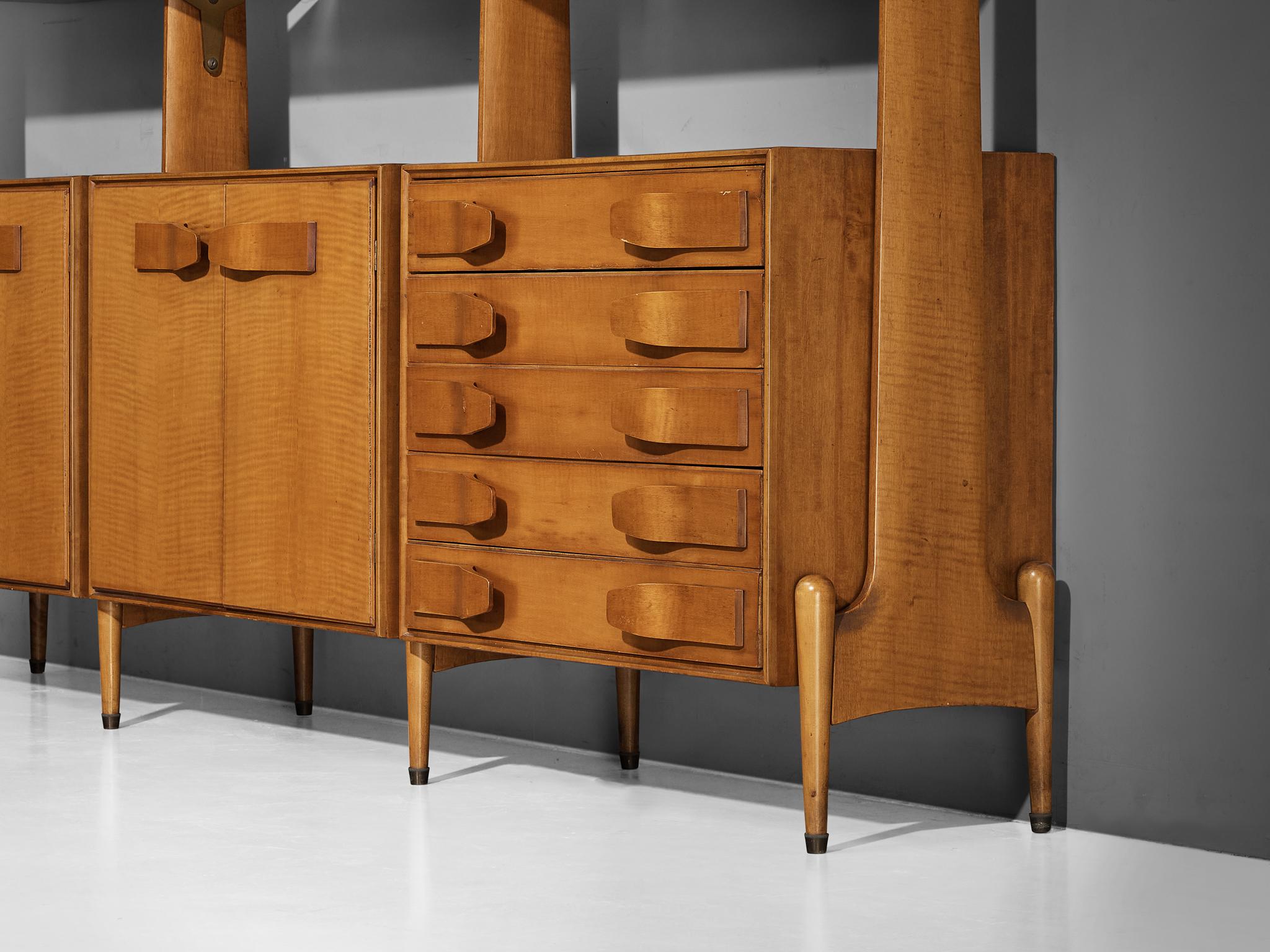 Mid-Century Modern Large Italian Bookcase in Cherry and Brass case pieces and storage cabinets Morentz