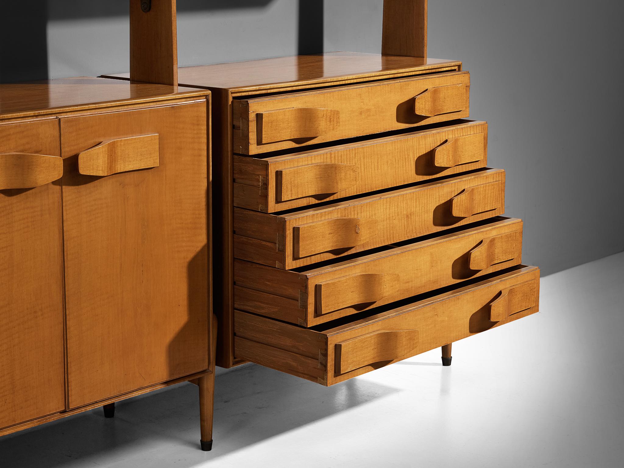 Mid-Century Modern Large Italian Bookcase in Cherry and Brass case pieces and storage cabinets Morentz