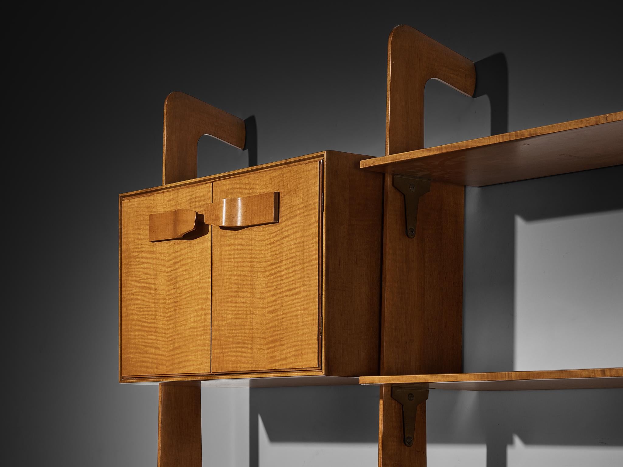 Mid-Century Modern Large Italian Bookcase in Cherry and Brass case pieces and storage cabinets Morentz