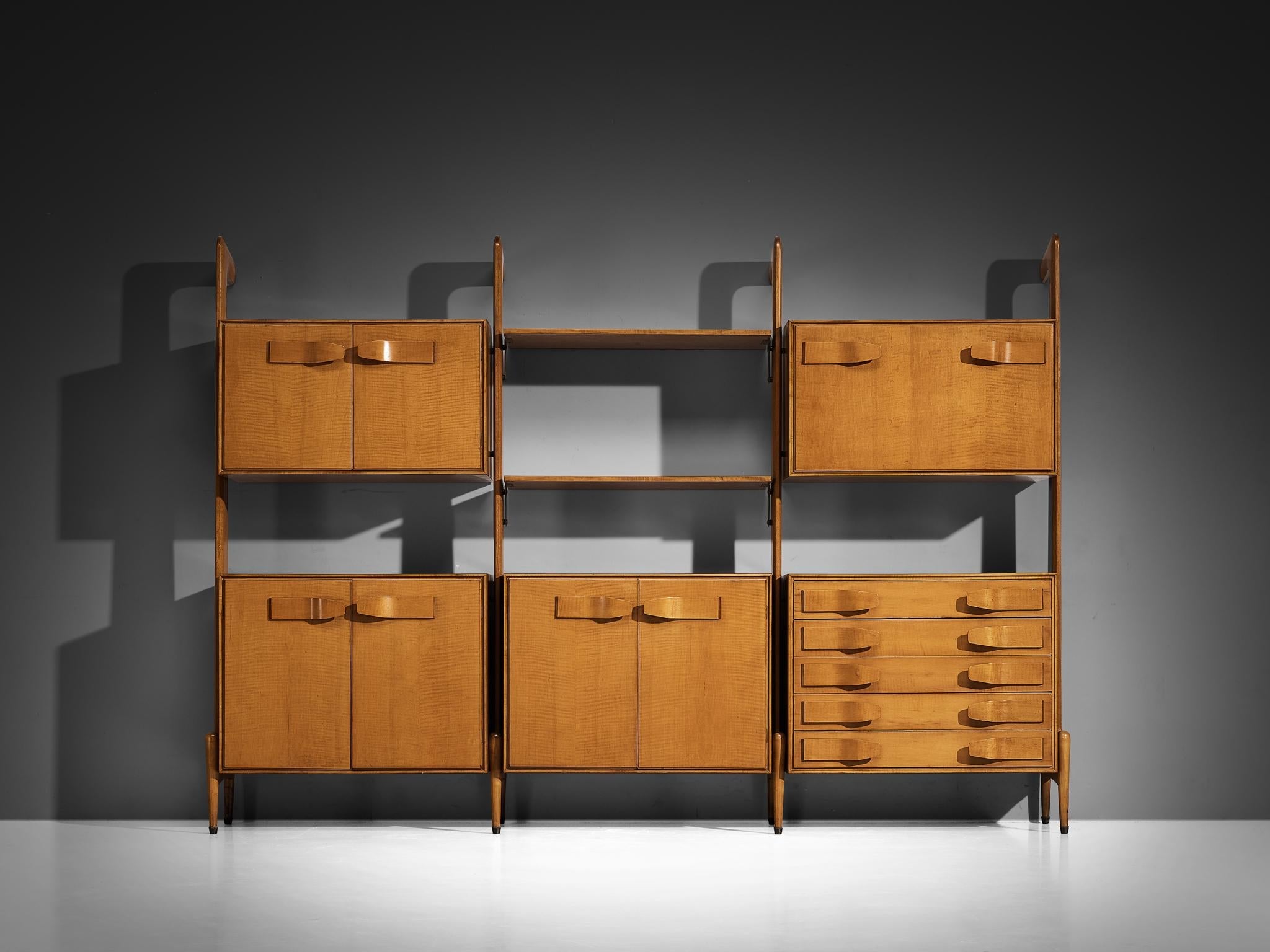 Mid-Century Modern Large Italian Bookcase in Cherry and Brass case pieces and storage cabinets Morentz