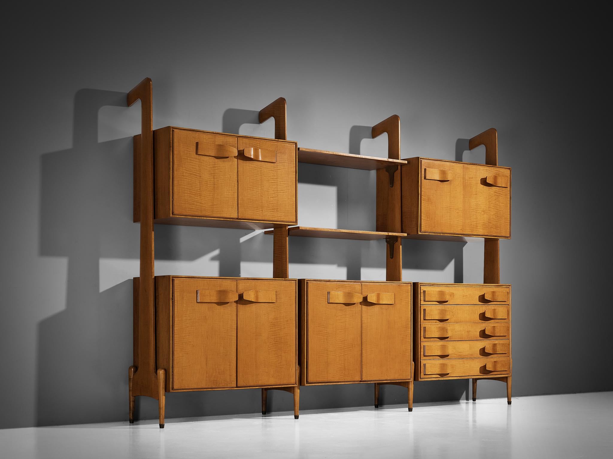 Mid-Century Modern Large Italian Bookcase in Cherry and Brass case pieces and storage cabinets Morentz