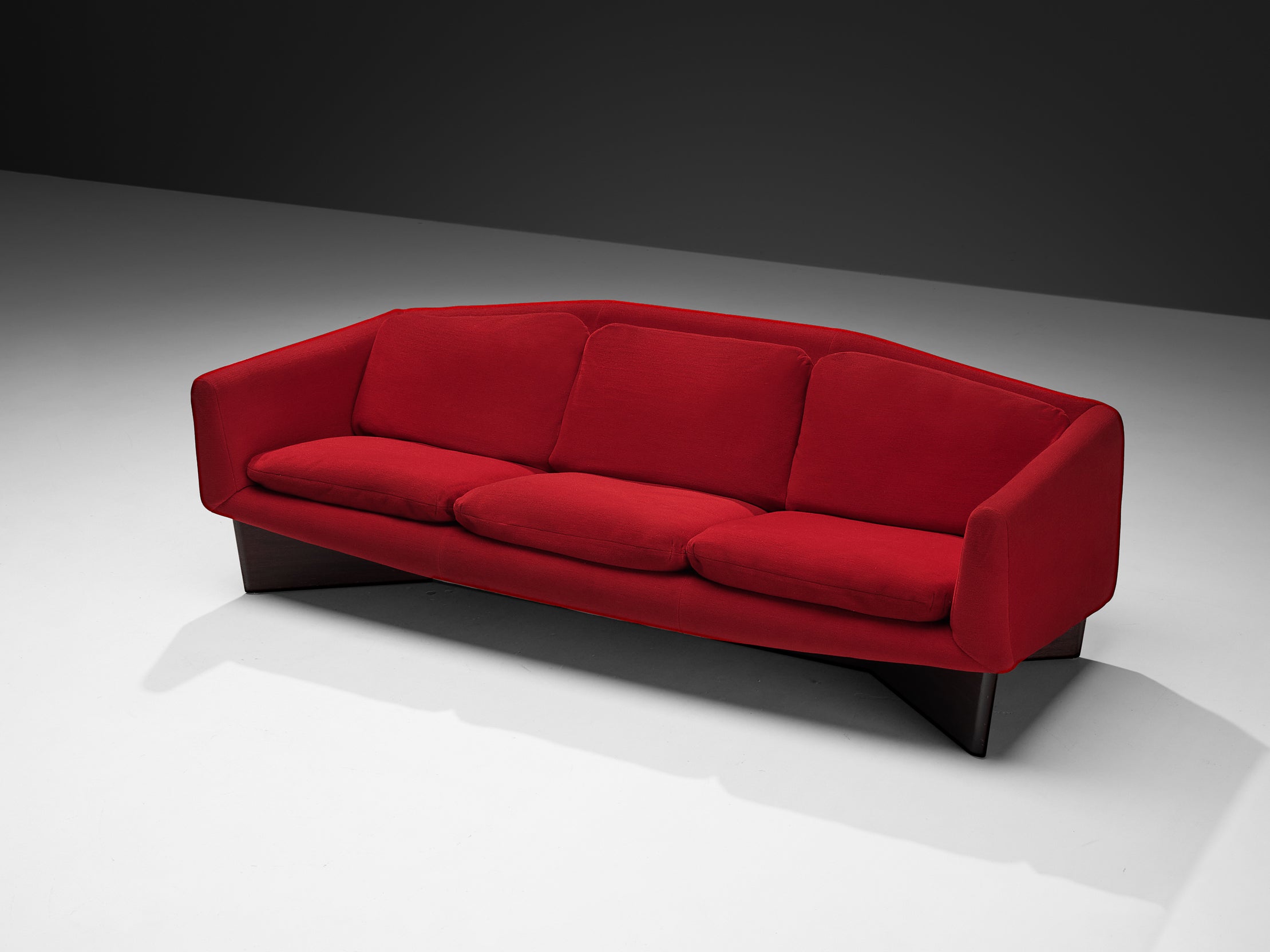 Pierre Guariche for Burov 'Monaco' Sofa in Red Velvet and Mahogany seating Morentz