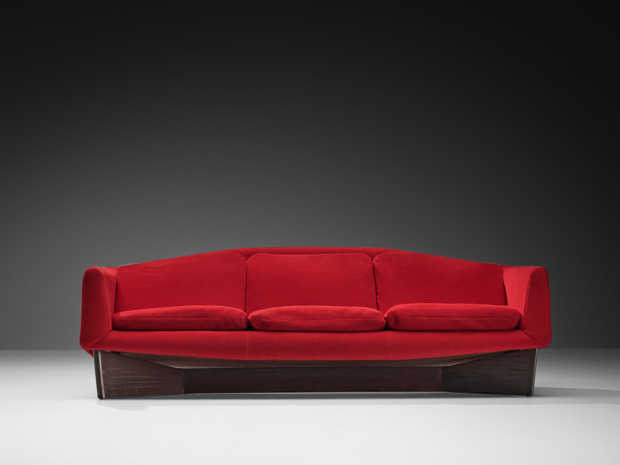 Pierre Guariche for Burov 'Monaco' Sofa in Red Velvet and Mahogany seating Morentz