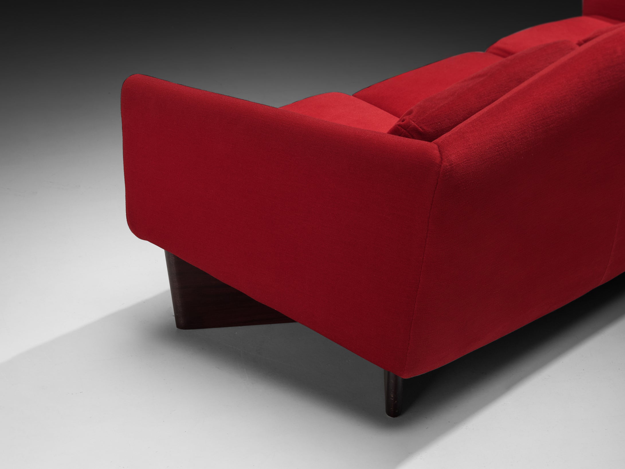 Pierre Guariche for Burov 'Monaco' Sofa in Red Velvet and Mahogany seating Morentz