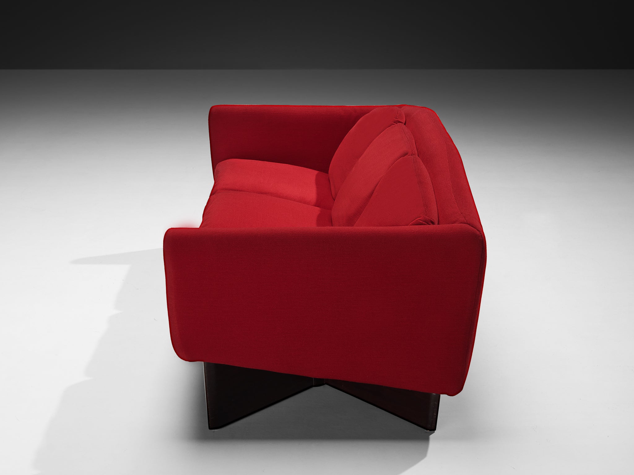 Pierre Guariche for Burov 'Monaco' Sofa in Red Velvet and Mahogany seating Morentz