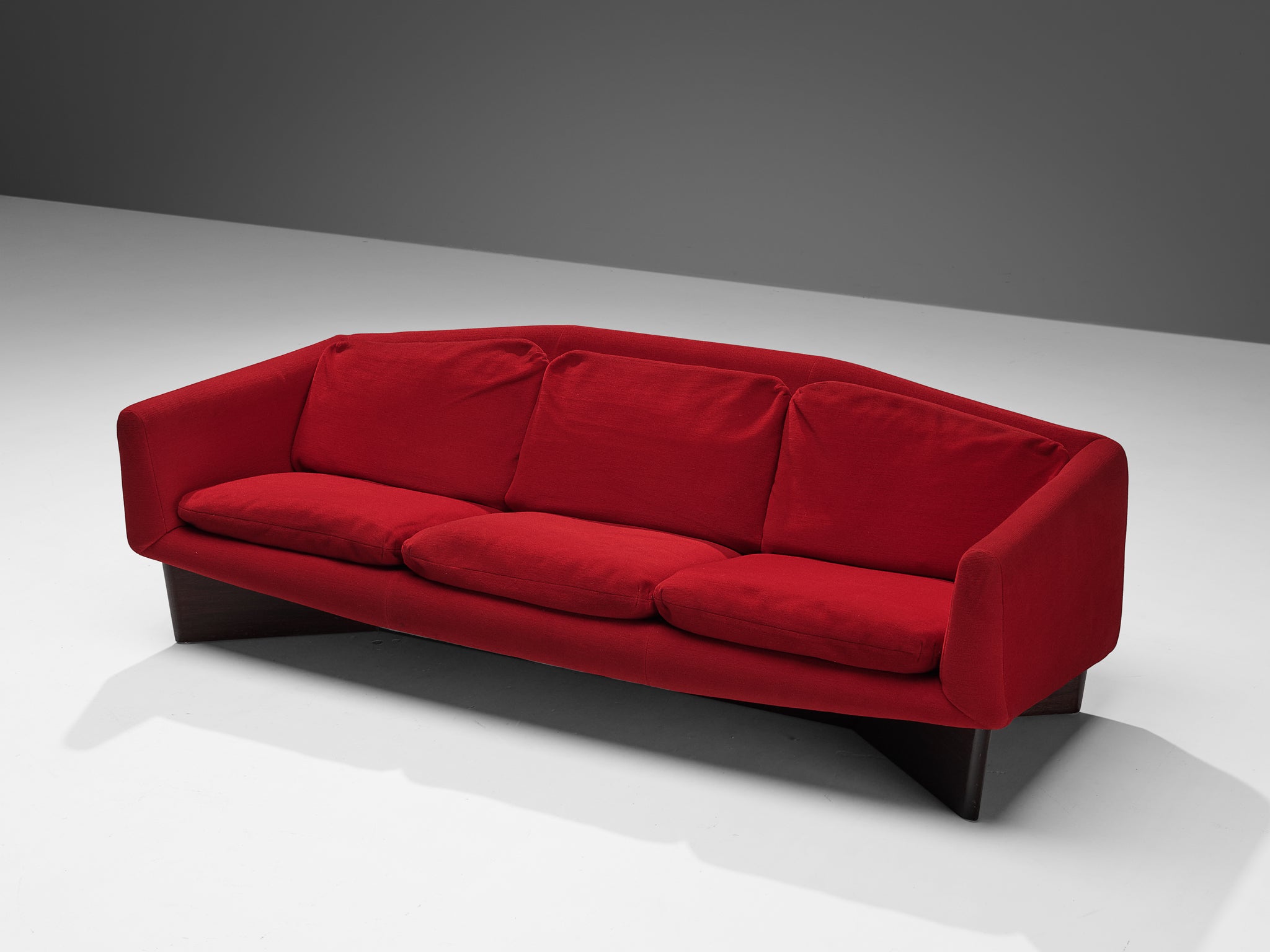 Pierre Guariche for Burov 'Monaco' Sofa in Red Velvet and Mahogany seating Morentz