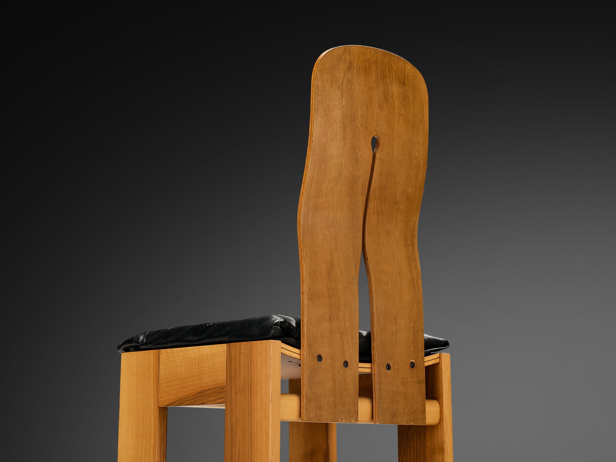 Carlo Scarpa for Bernini Dining Chair in Walnut and Black Leather Seating Morentz