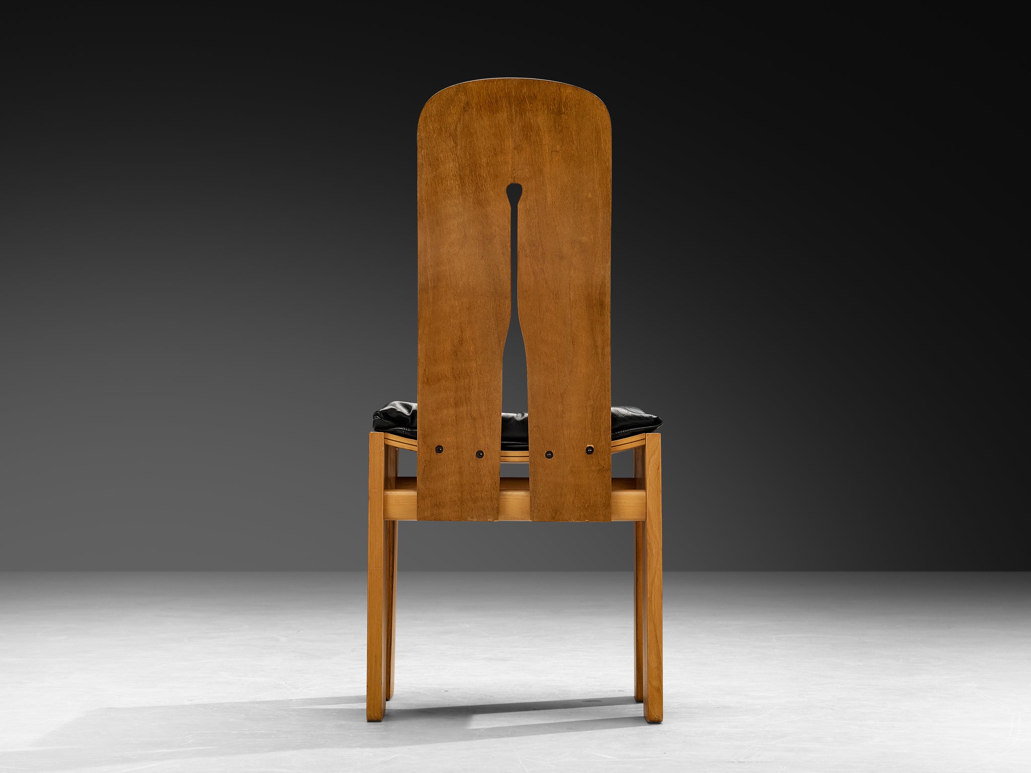 Carlo Scarpa for Bernini Dining Chair in Walnut and Black Leather Seating Morentz