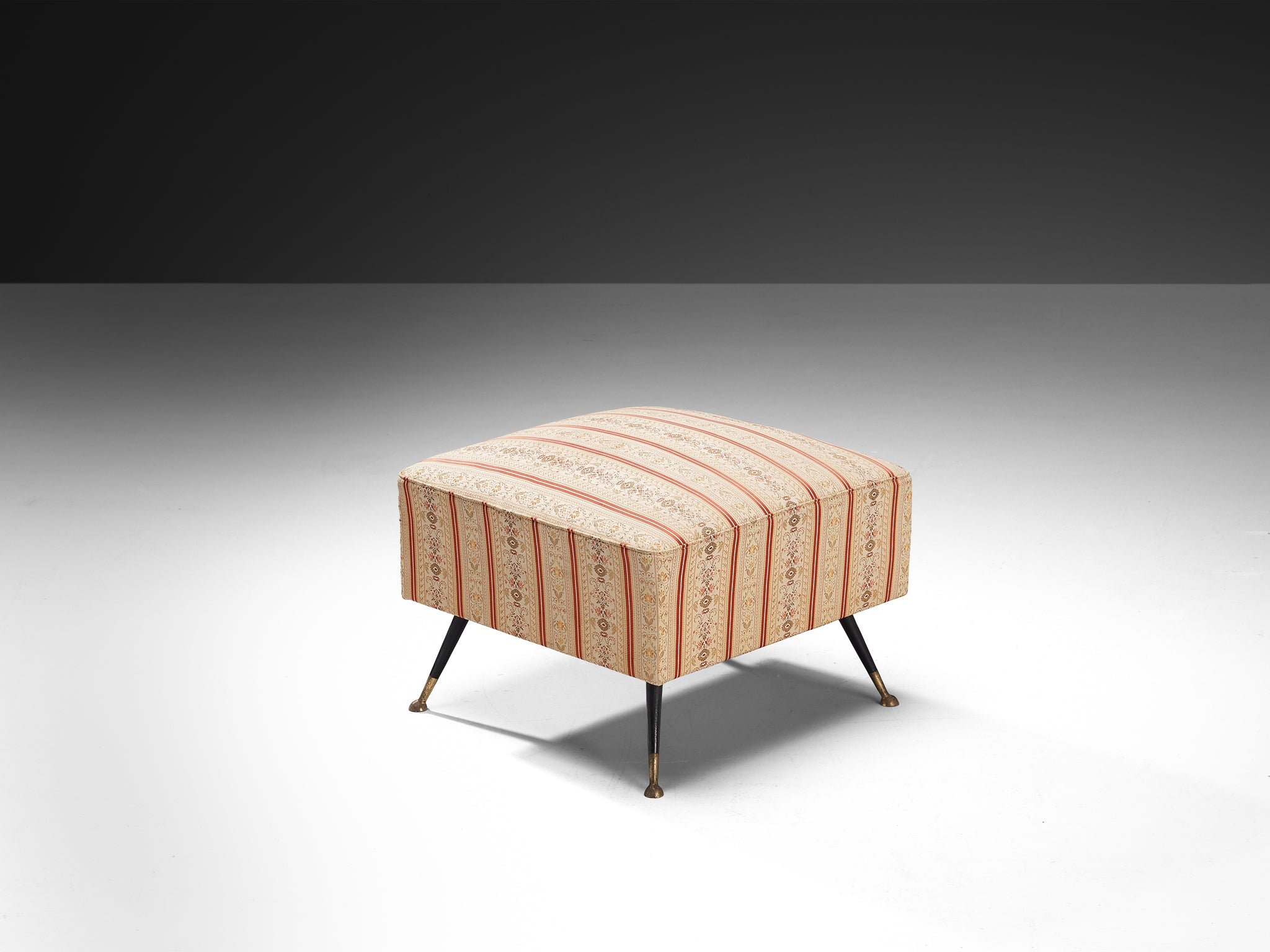 1950s Italian Ottoman in Brass and Patterned Upholstery Seating Morentz
