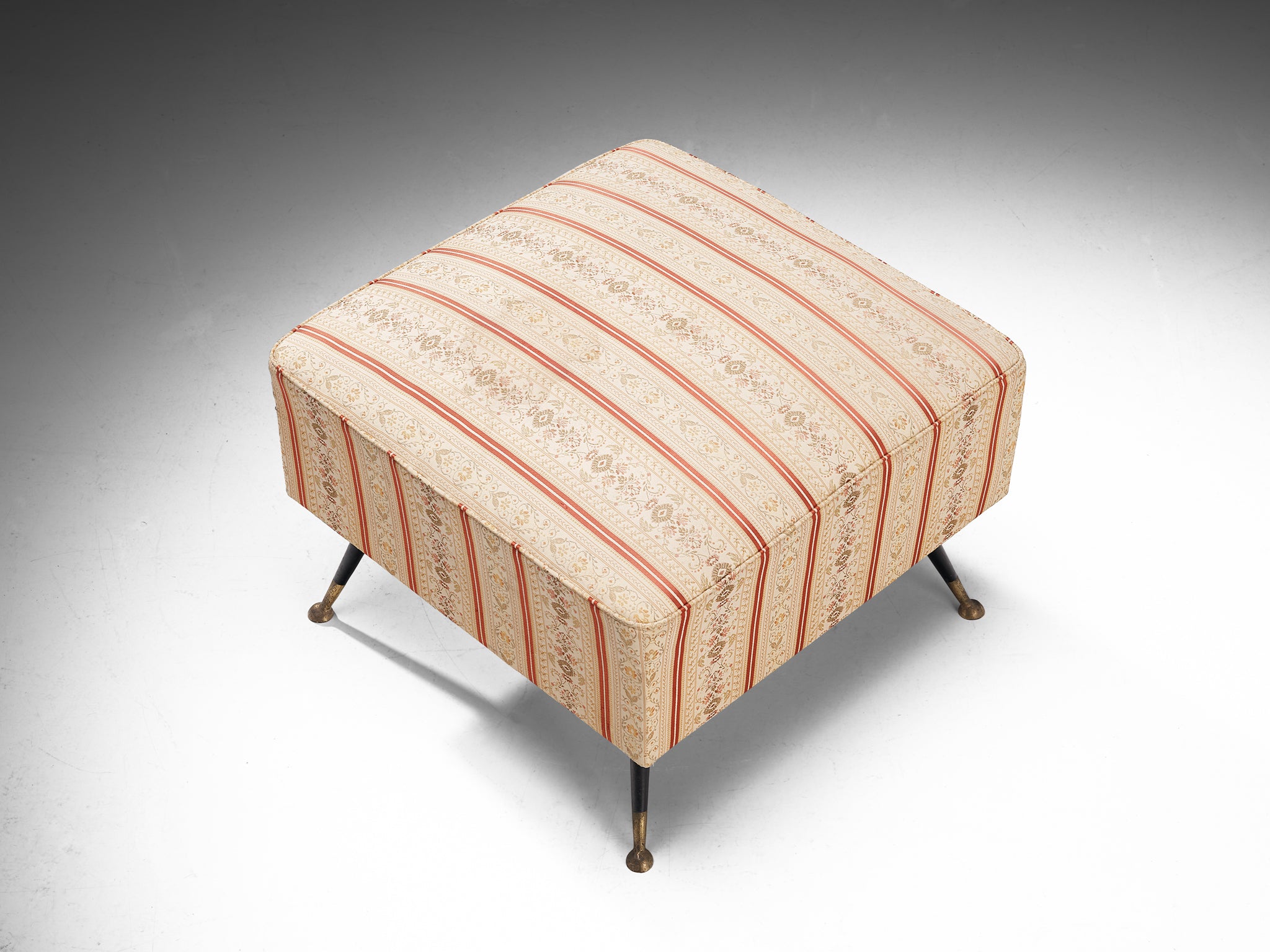 1950s Italian Ottoman in Brass and Patterned Upholstery Seating Morentz