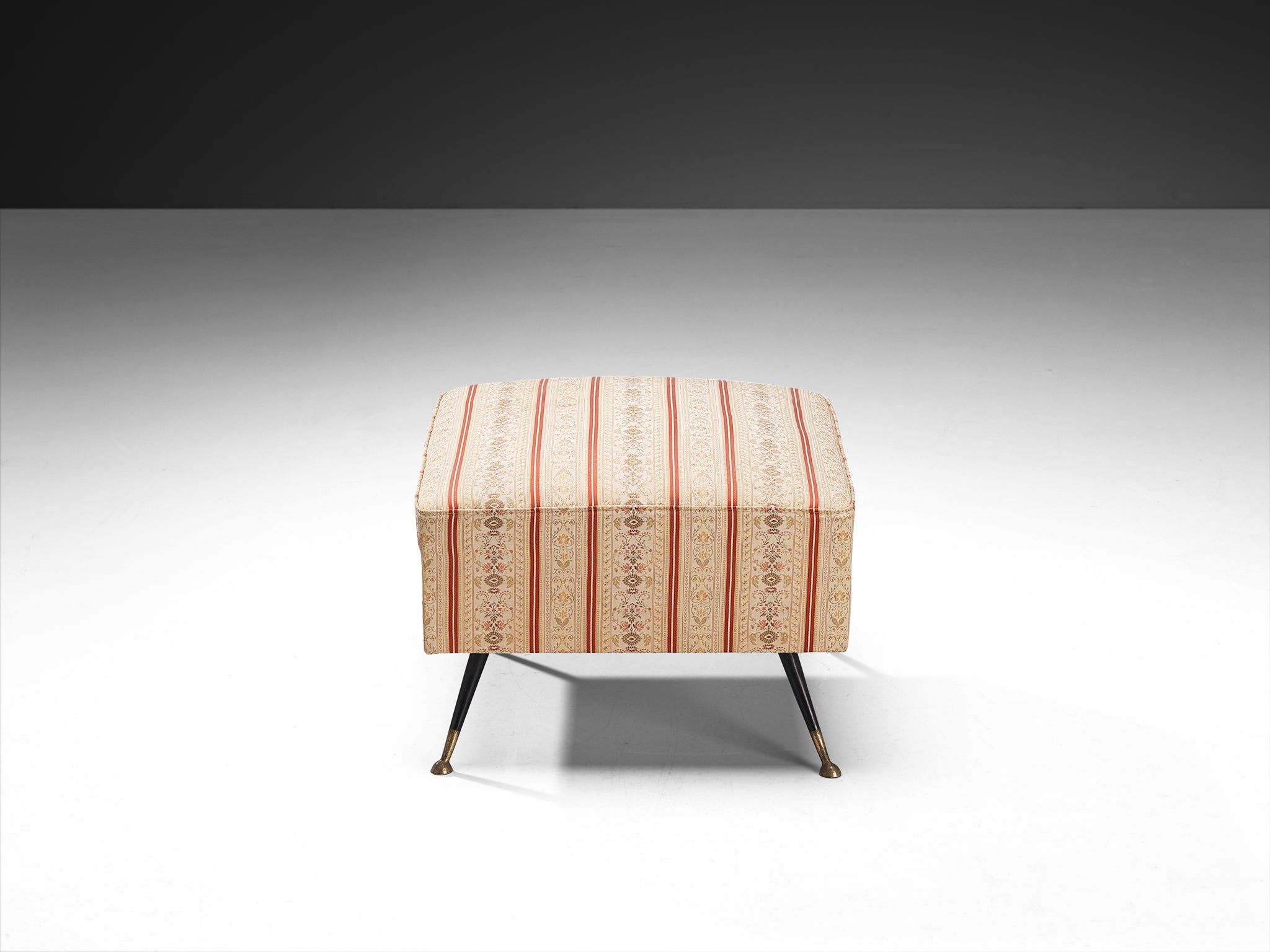 1950s Italian Ottoman in Brass and Patterned Upholstery Seating Morentz