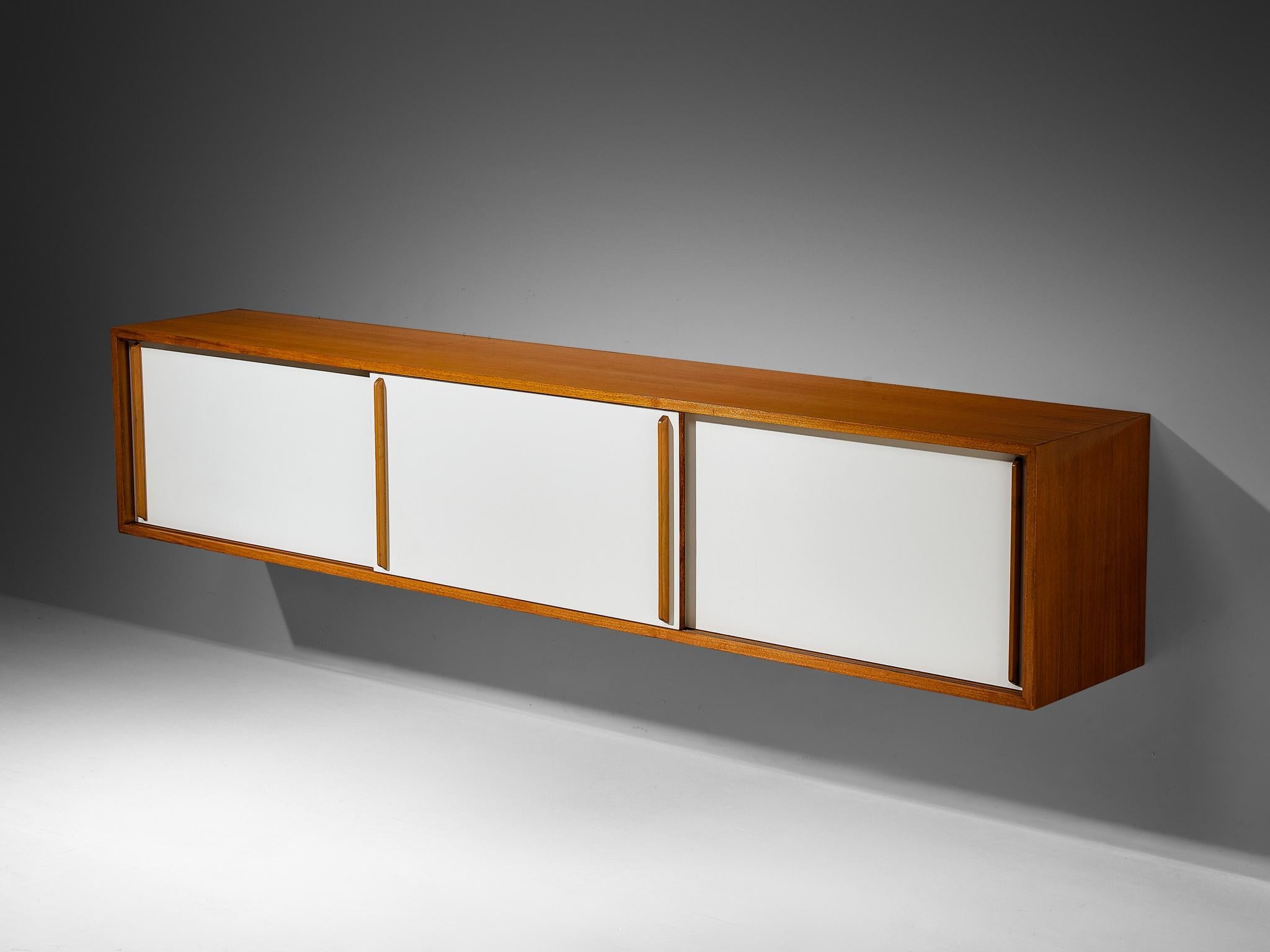 Mid-Century Modern Wall-Mounted Sideboard in Walnut with White Panels 1960s case pieces and storage cabinets Morentz
