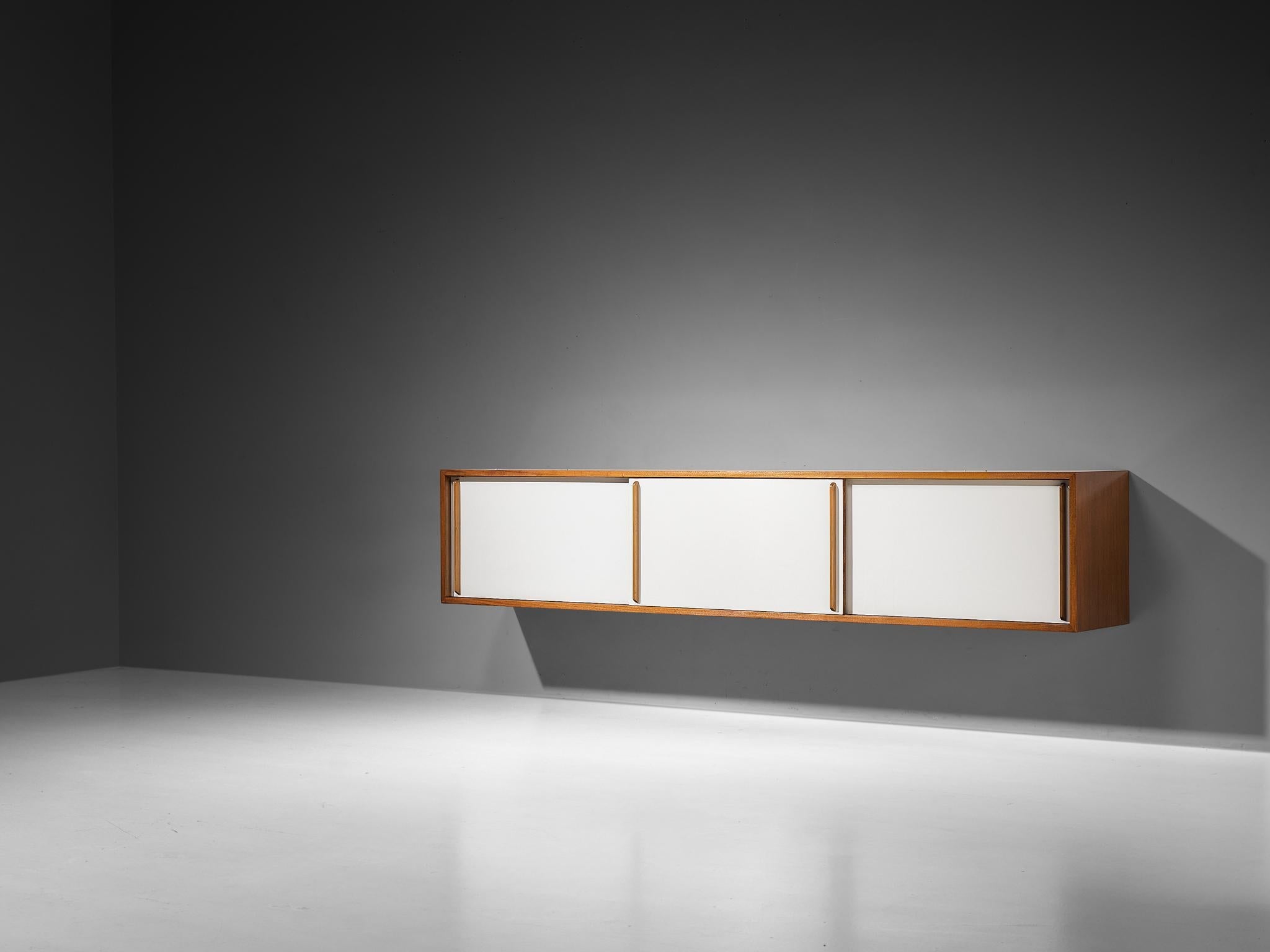 Mid-Century Modern Wall-Mounted Sideboard in Walnut with White Panels 1960s case pieces and storage cabinets Morentz