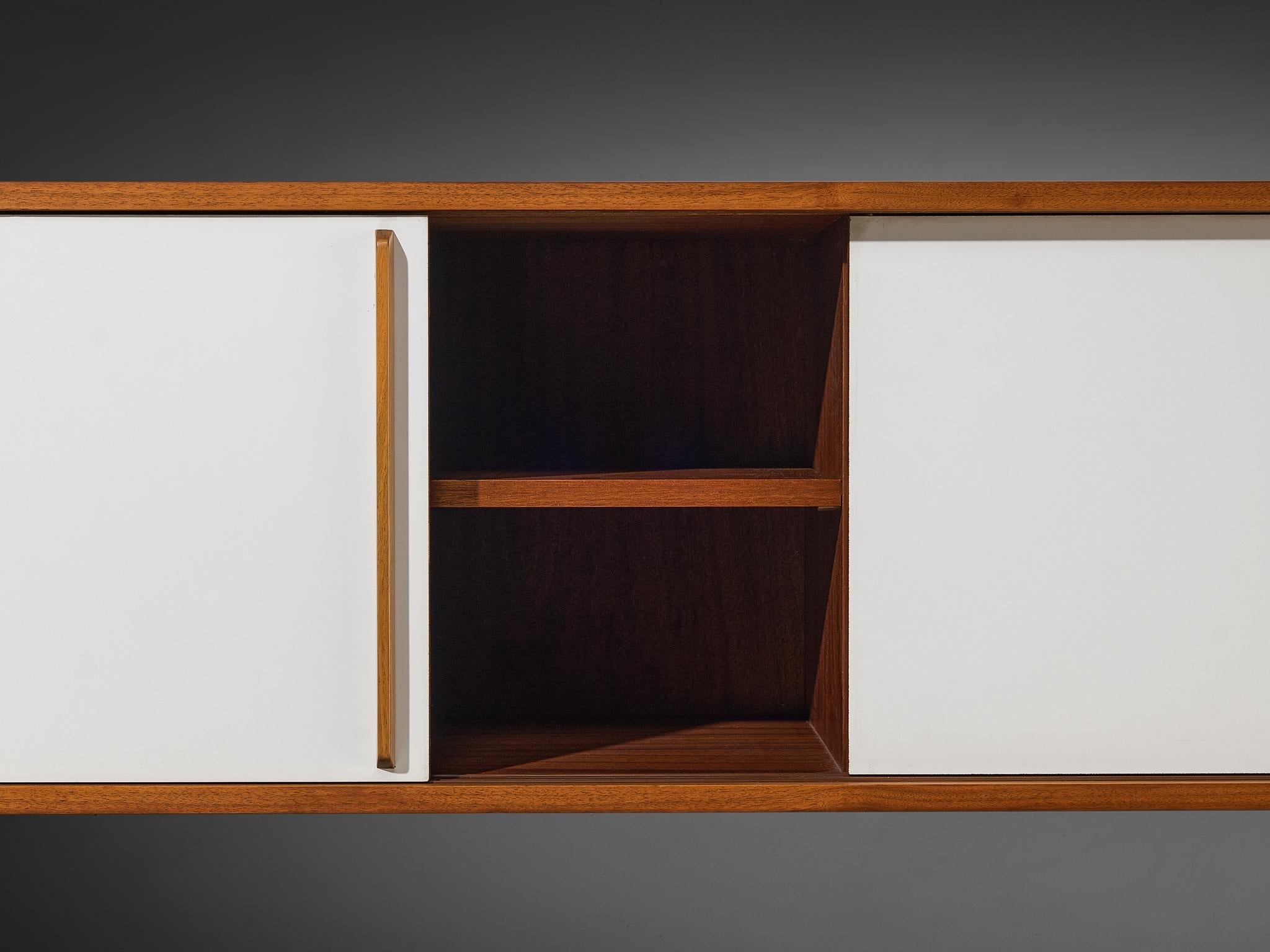 Mid-Century Modern Wall-Mounted Sideboard in Walnut with White Panels 1960s case pieces and storage cabinets Morentz